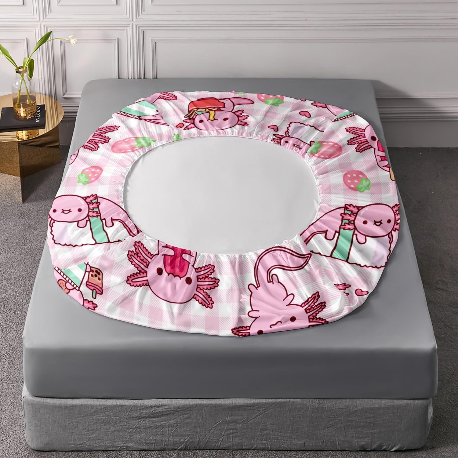 HOSIMA Pink Axolotl Fitted Sheet Set Twin Size 1