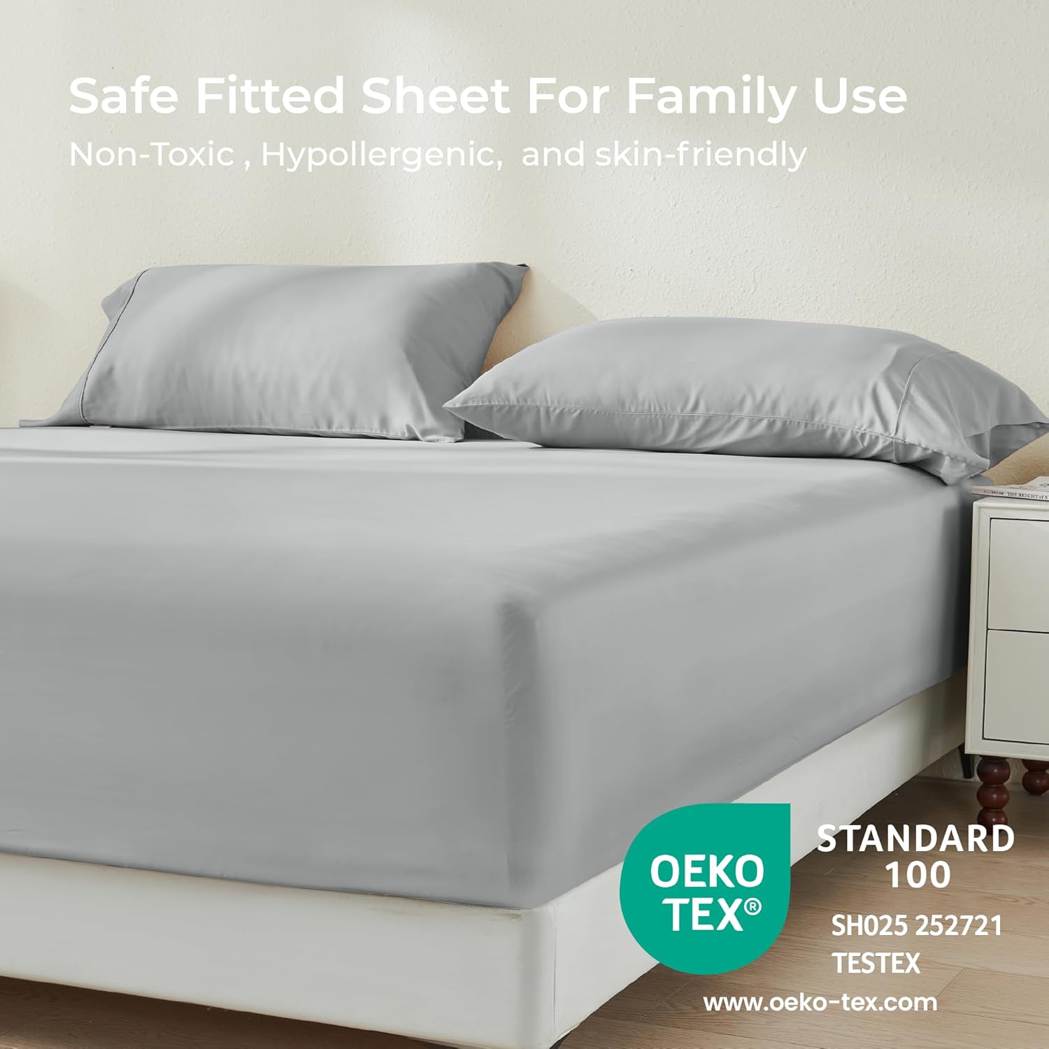 GOKOTTA Bamboo Rayon Fitted Sheet Set with 4 Elastic Straps