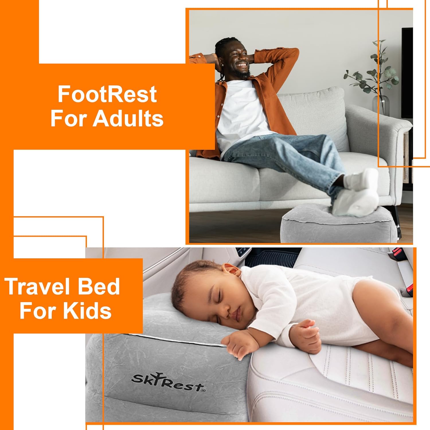 Skyrest Inflatable Foot Rest Travel Pillow - Grey 1