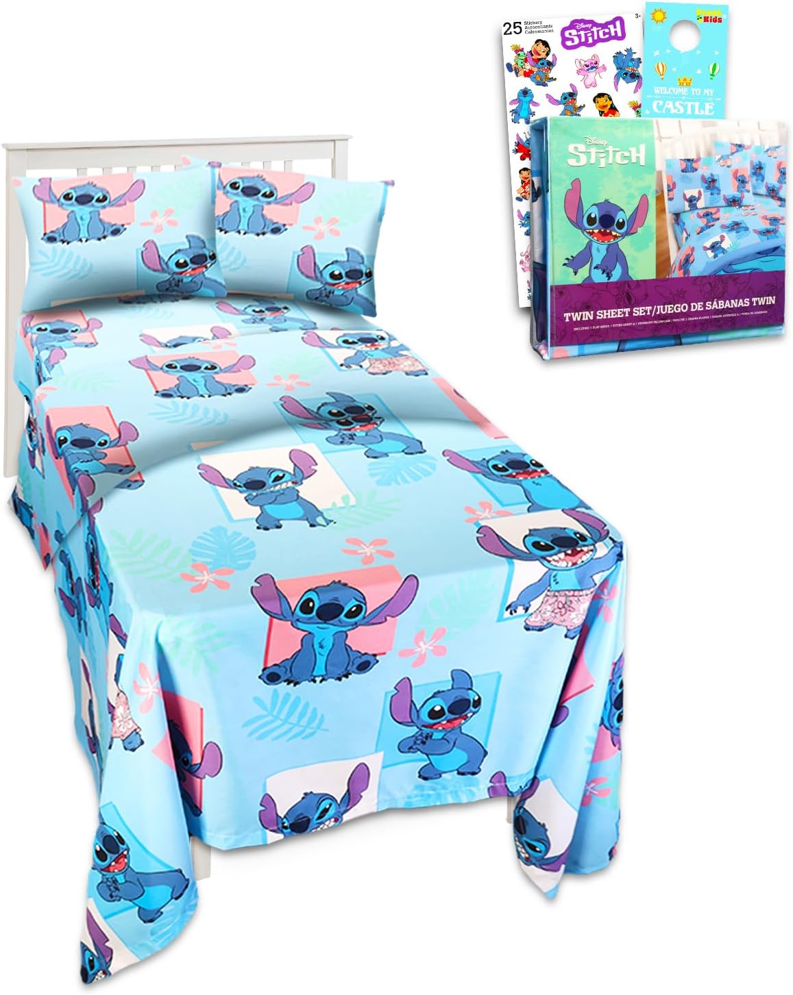 Disney Stitch Twin Bedding Set for Toddlers with Sheets and Pillowcase