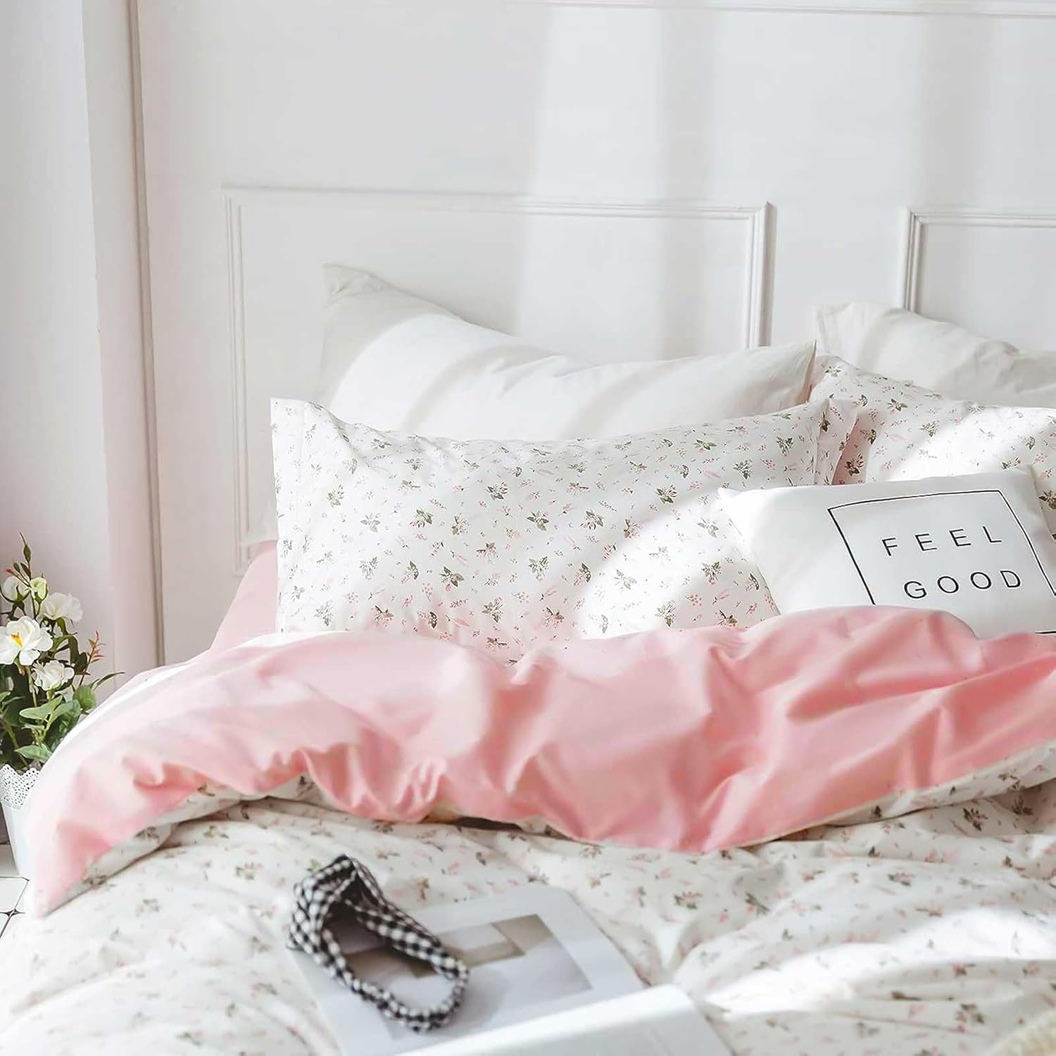 Faincy Floral Twin Comforter Set - Pink White Pattern 2PC