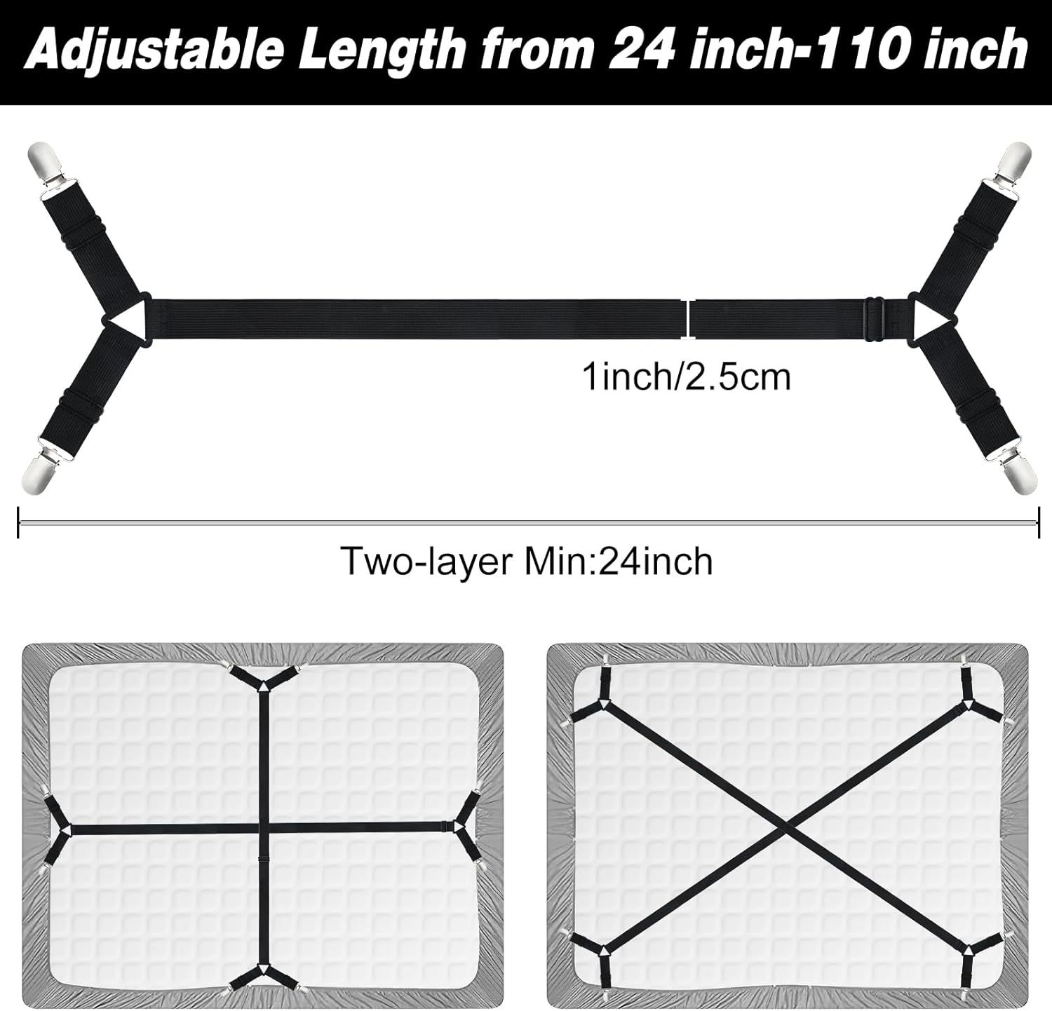 2 Pieces Bed Sheet Holder Straps - Black