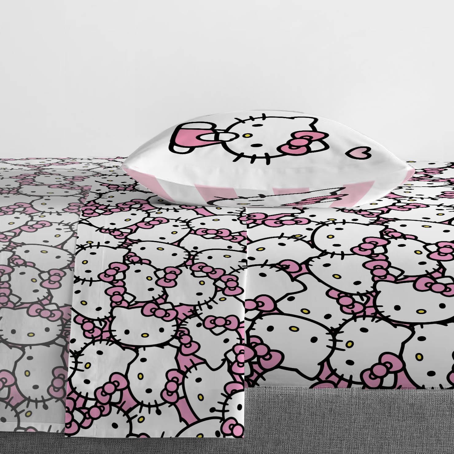 Jay Franco Hello Kitty Pink Stripes Hearts Twin Sheet Set
