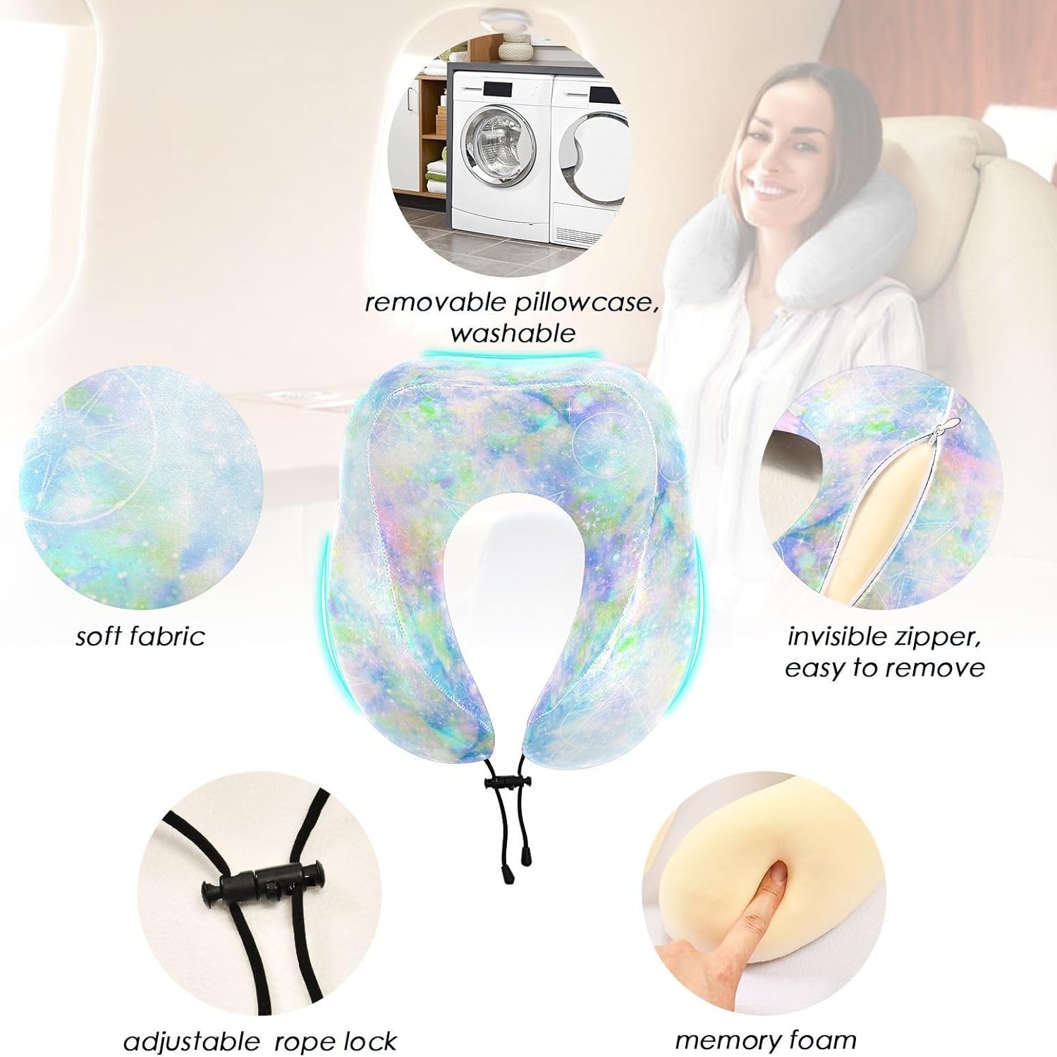 JIPONI Travel Pillow with Snap Strap and Memory Foam