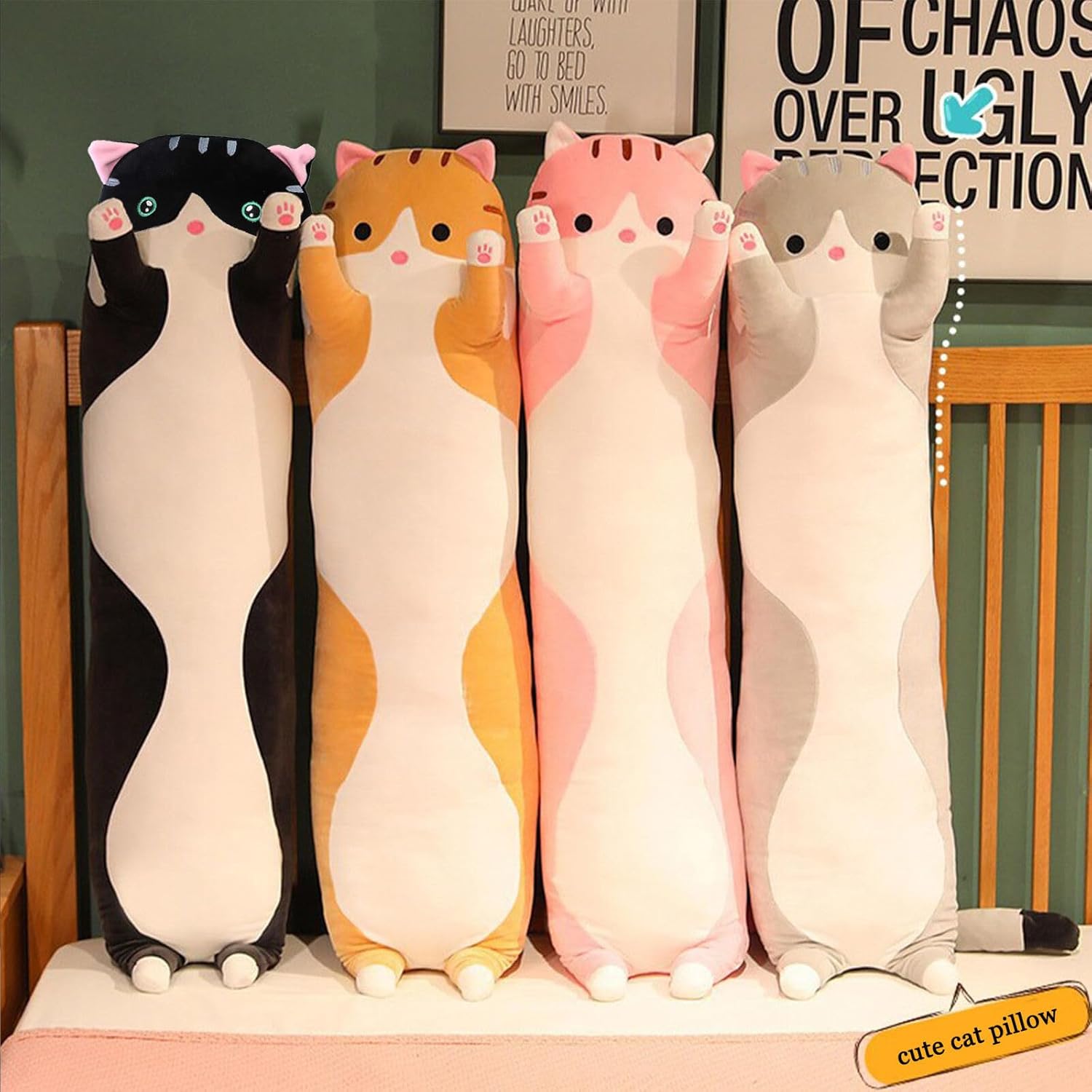 Somao Long Cat Plush Pillow - 90cm Pink Throw Pillow for Kids