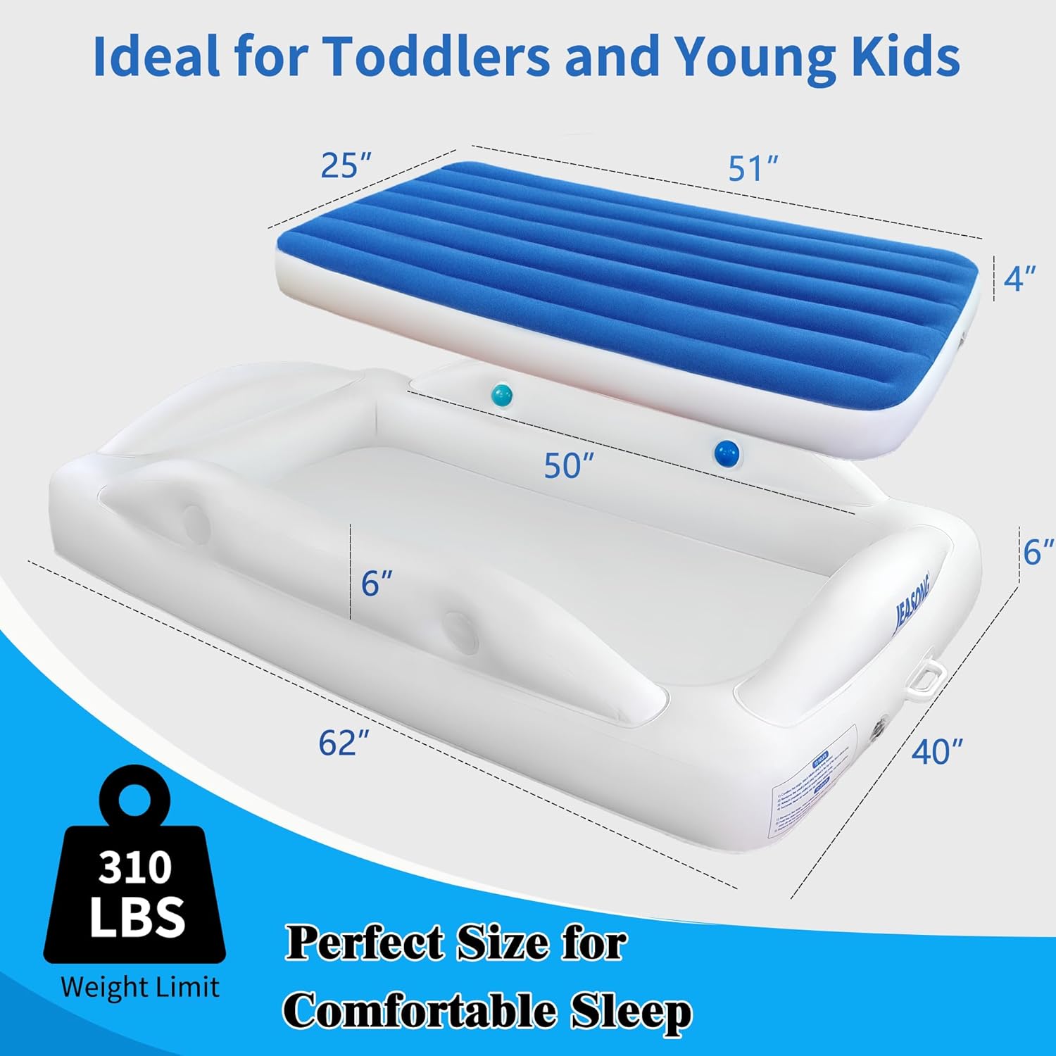 JEASONG Portable Inflatable Kids Bed with Safety Sides