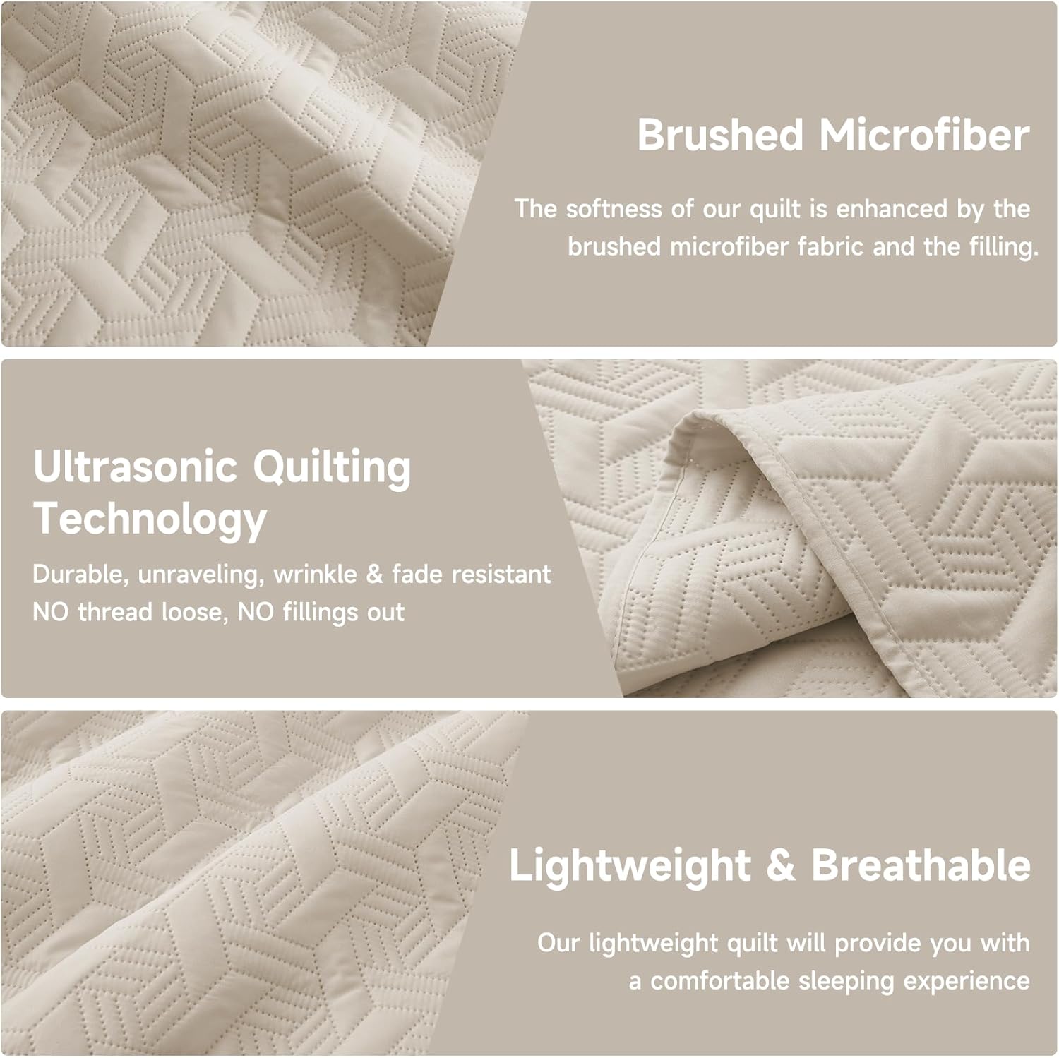 Lavsiry Beige Quilt Set - 3 Piece Full Queen Size Bedding