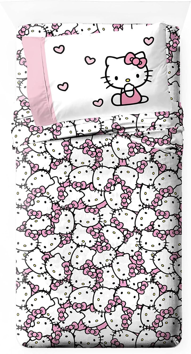 Jay Franco Hello Kitty Pink Stripes Hearts Twin Sheet Set