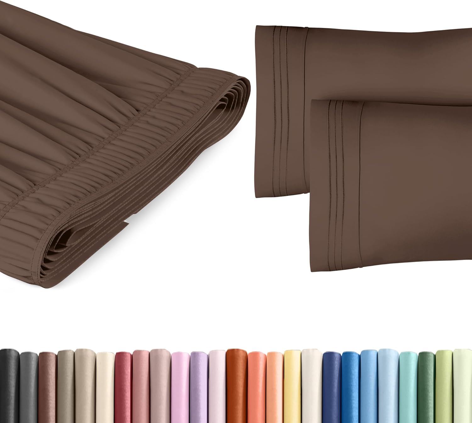 Wrap Around Dust Ruffle Bed Skirt 2 Pillowcases Bundle - Brown