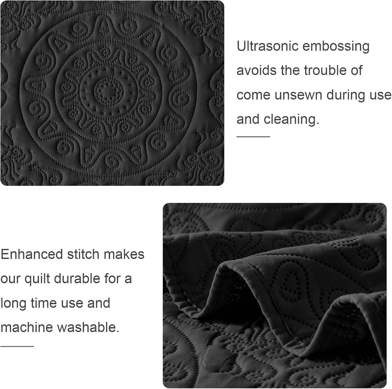 WURUIBO Black Quilt Set Queen Size Bedding
