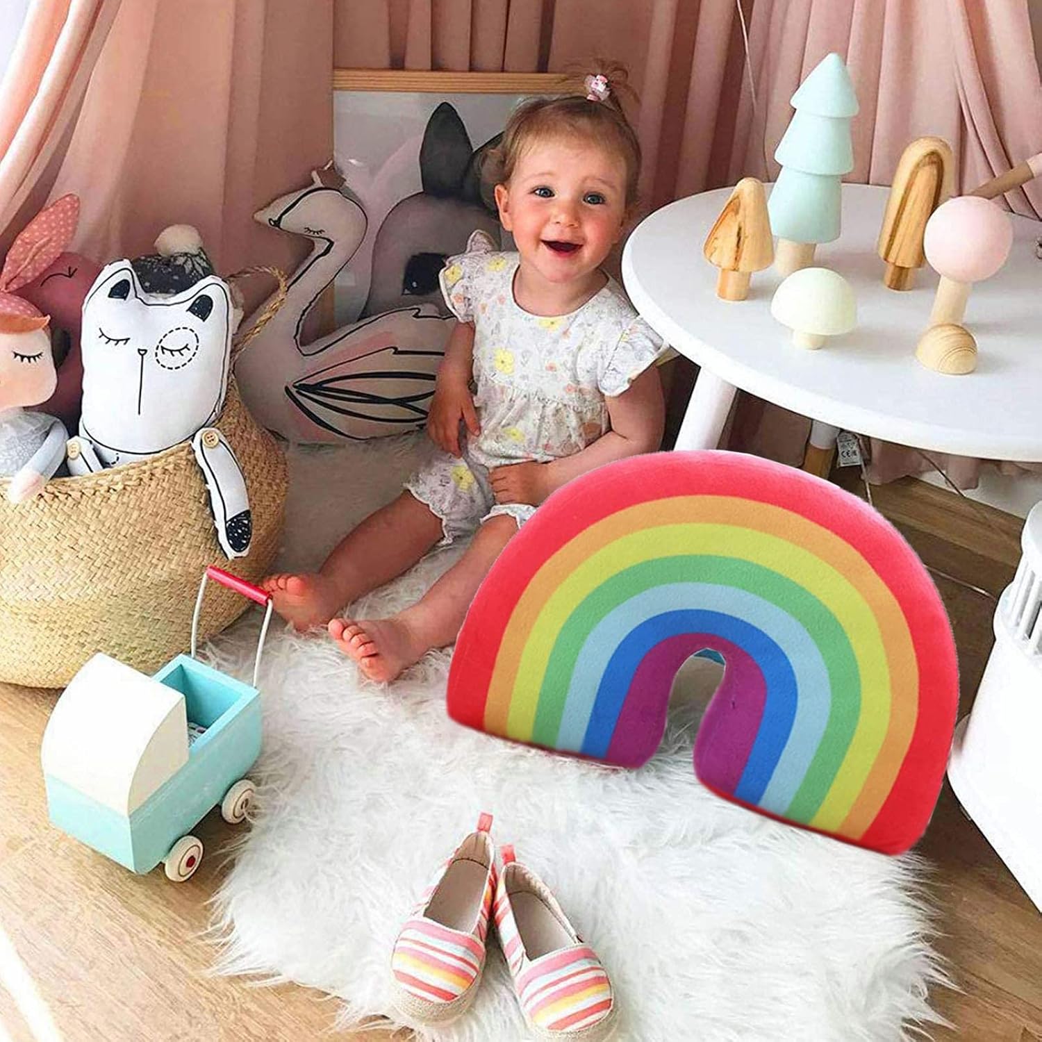 Cute Rainbow Shaped Plush Throw Pillow