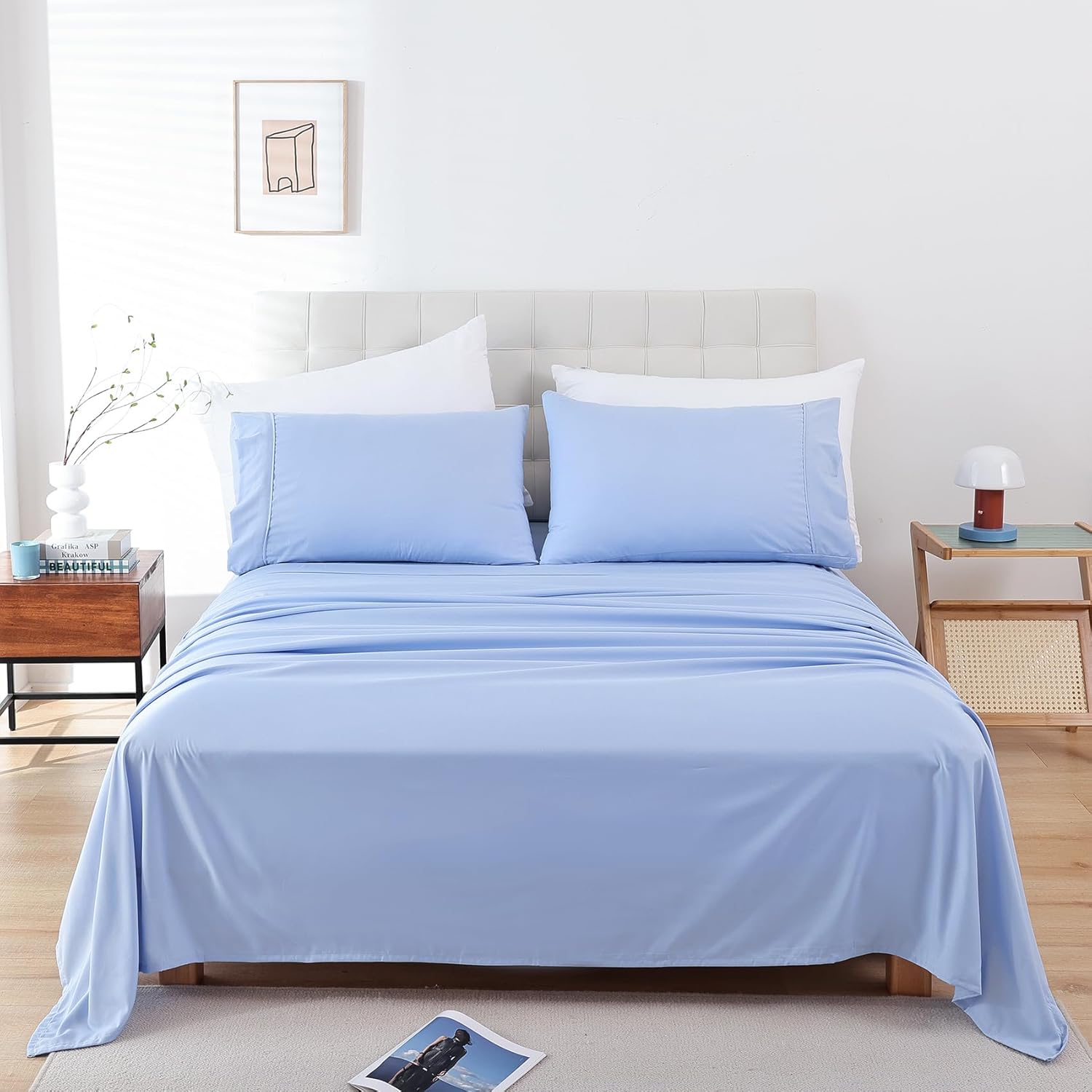 Whitney Home Textile Twin Sheet Set - Sky Blue Luxury Cooling Bedding
