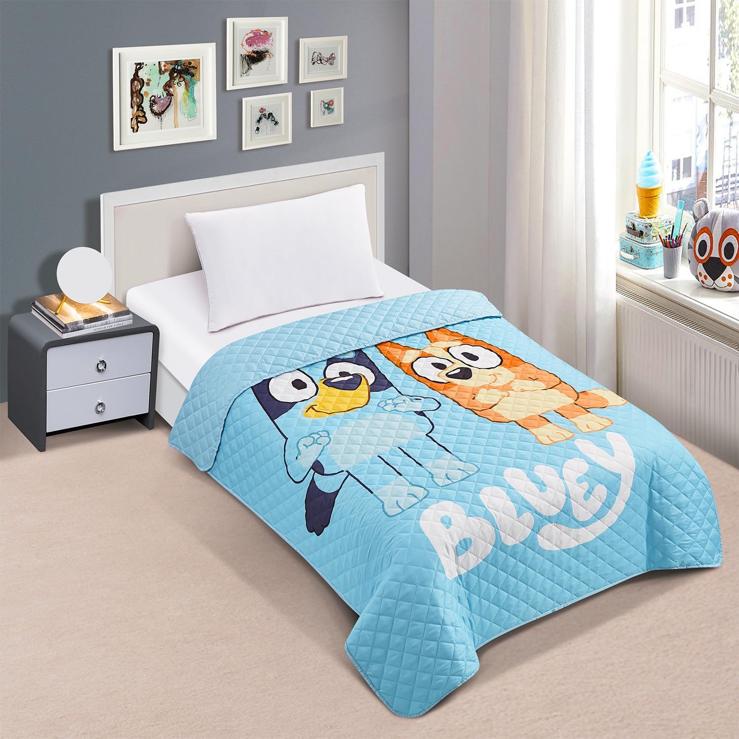 Bluey Twin Bedspread Set with Quilt and Stickers