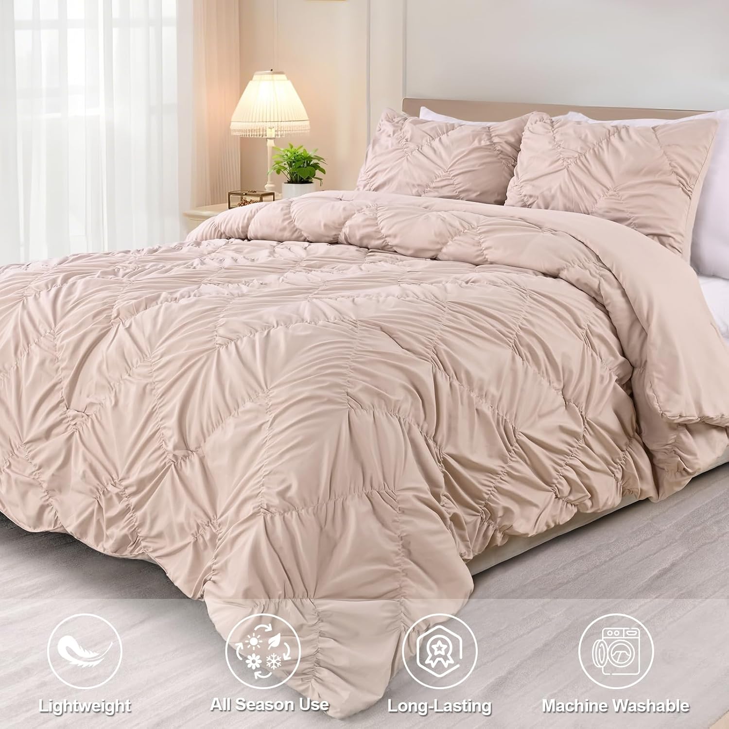 Uspring Khaki Queen Quilt Set 3 Piece