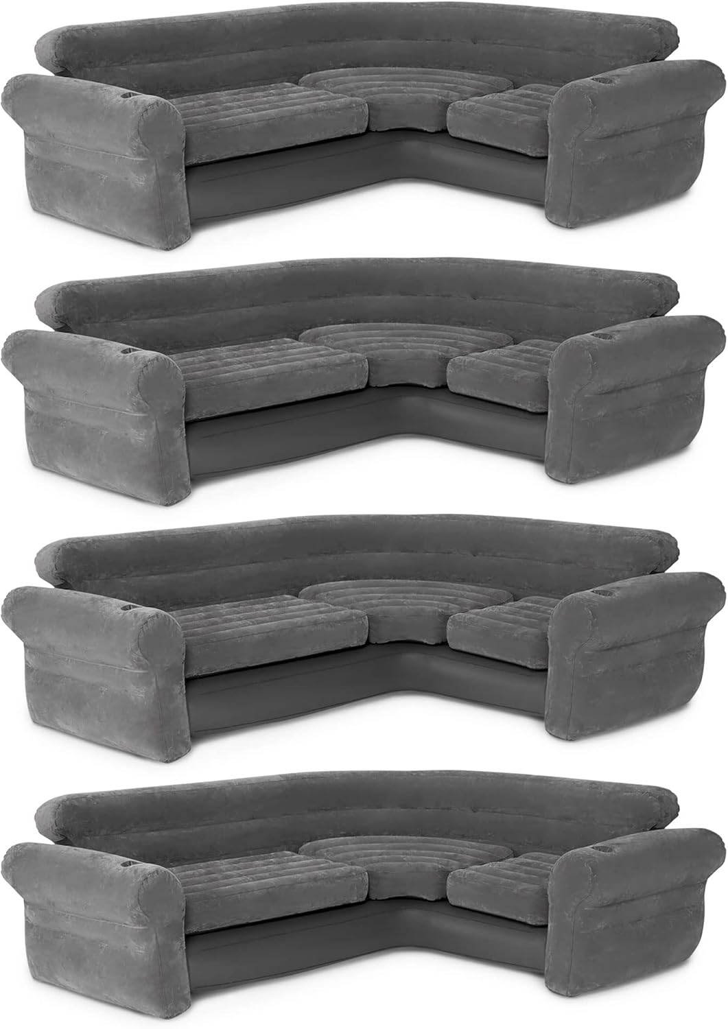Intex L-Shaped Inflatable Couch with Cup Holders Gray 4 Pack