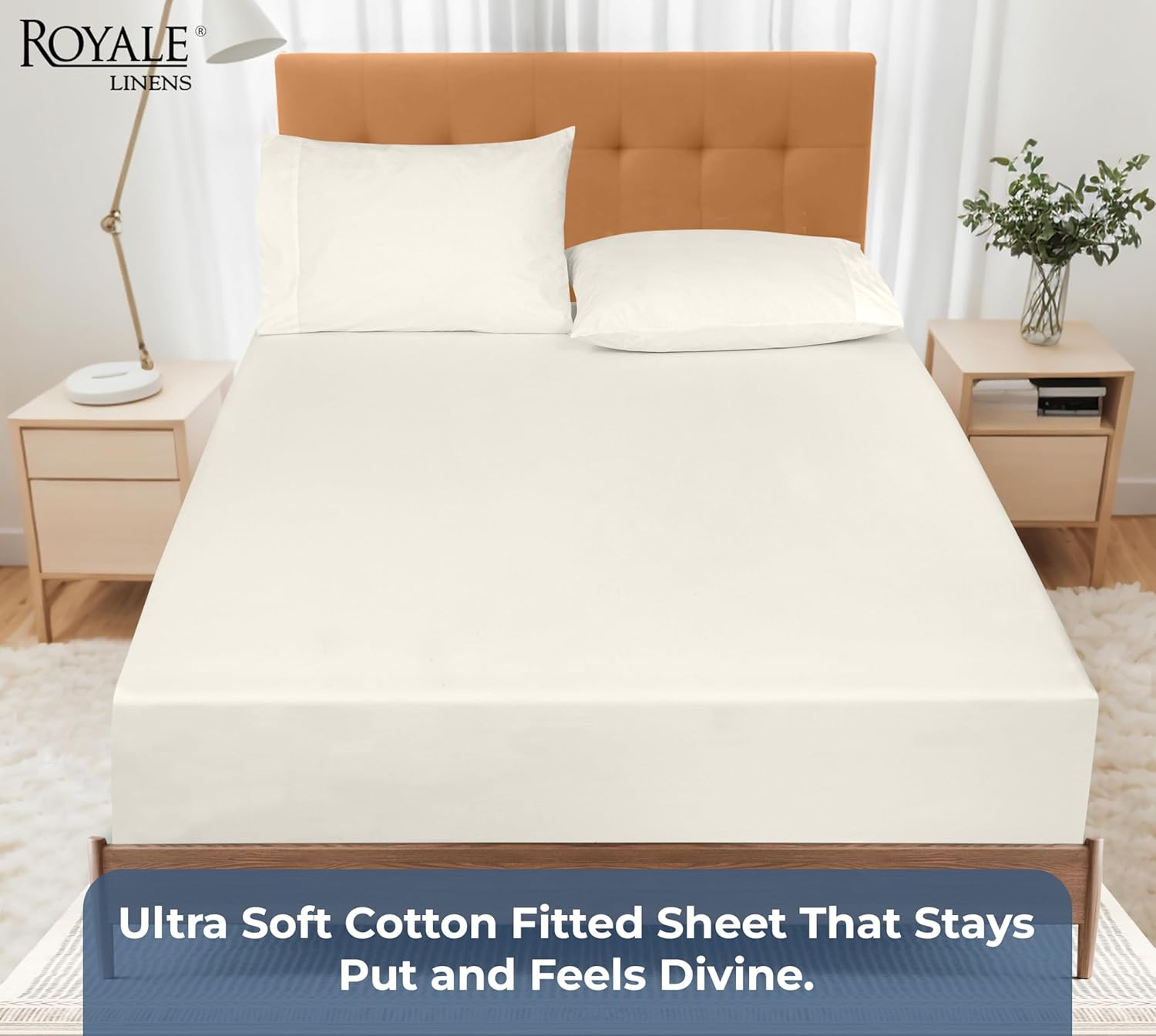 Royale Linens 100 Organic Cotton Twin XL Fitted Sheet - Ivory Deep Pocket