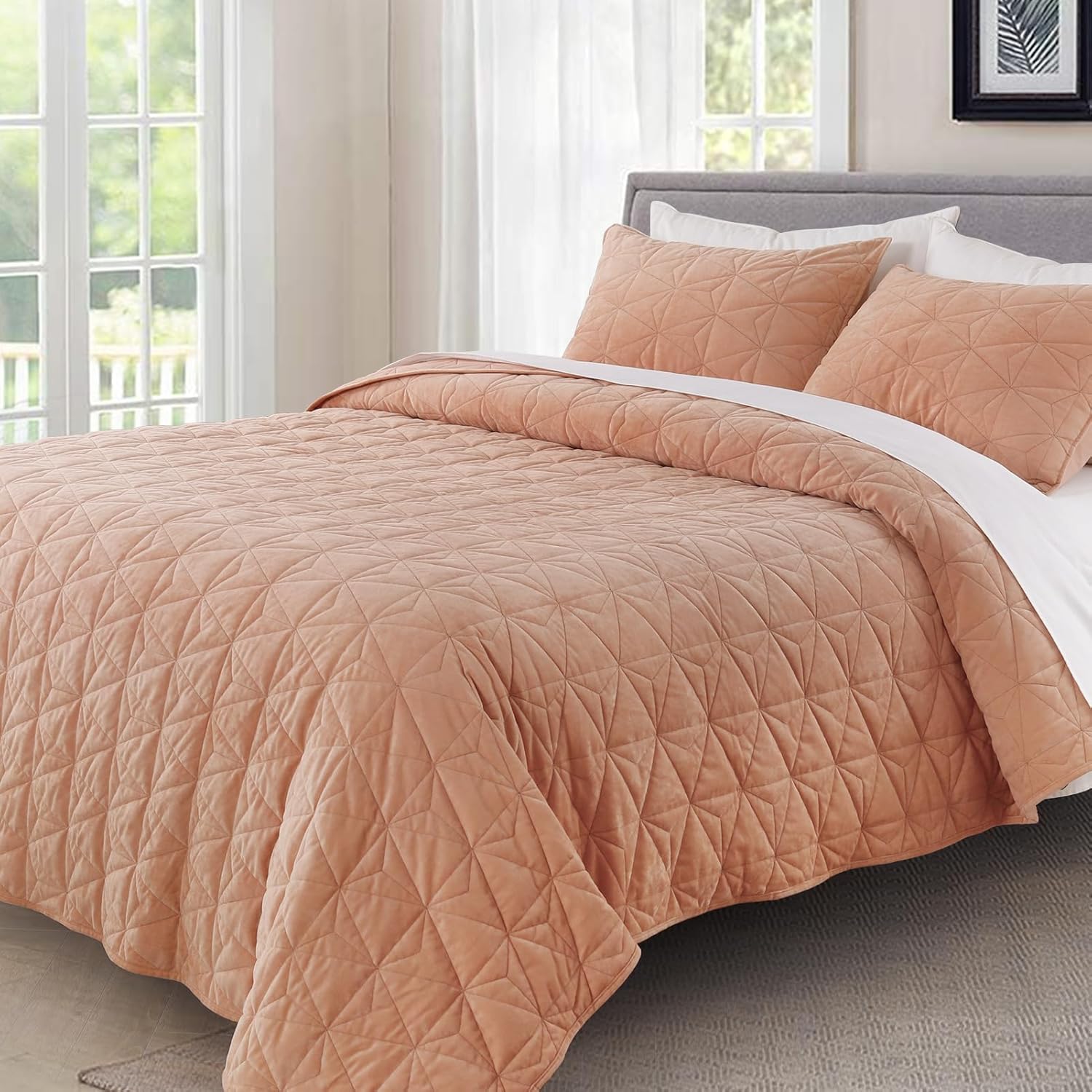 KASENTEX Velvet Oversized King Quilt Set 3 Piece