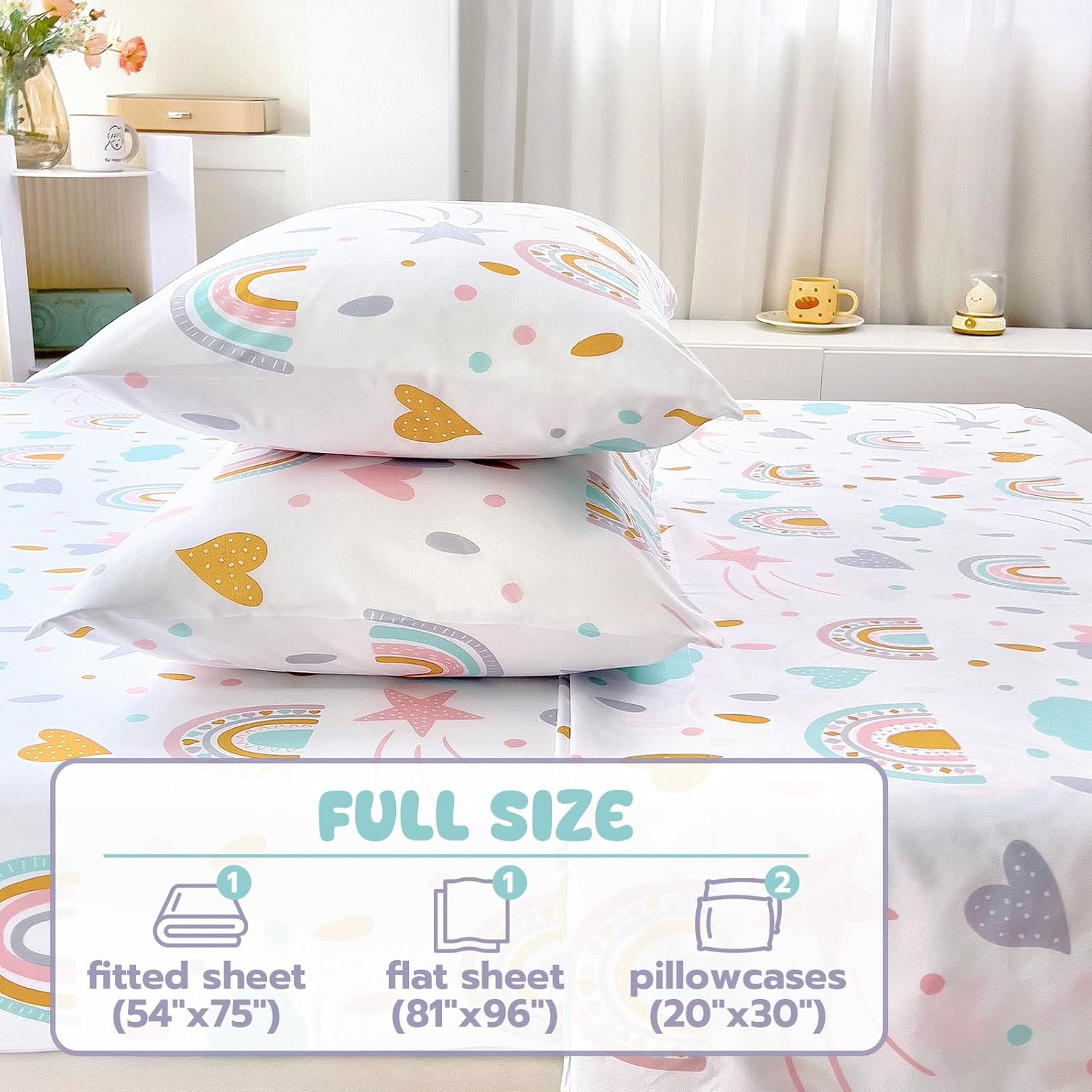 Homilay Kids 4 Piece Rainbow Sheet Set