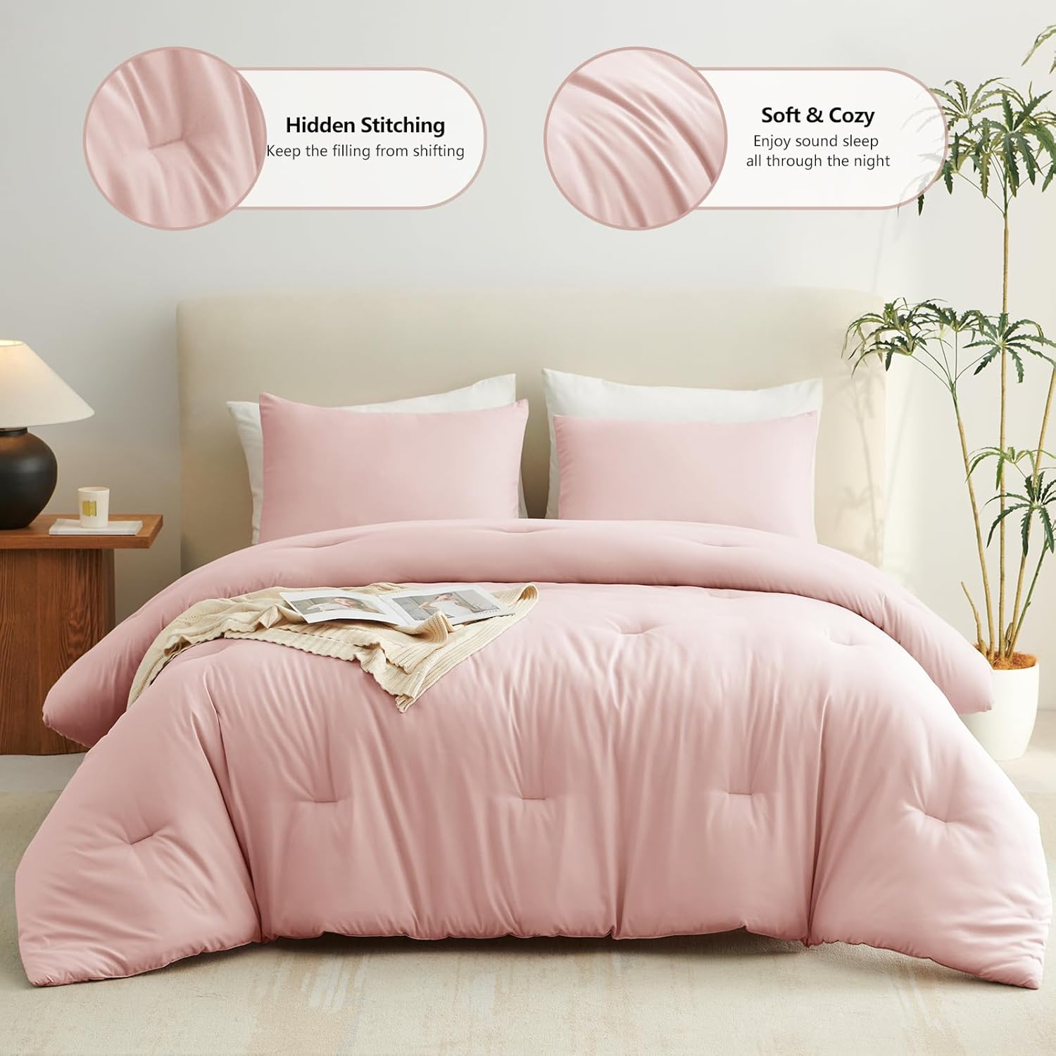 CozyLux Blush Pink Queen Comforter Set for Girls