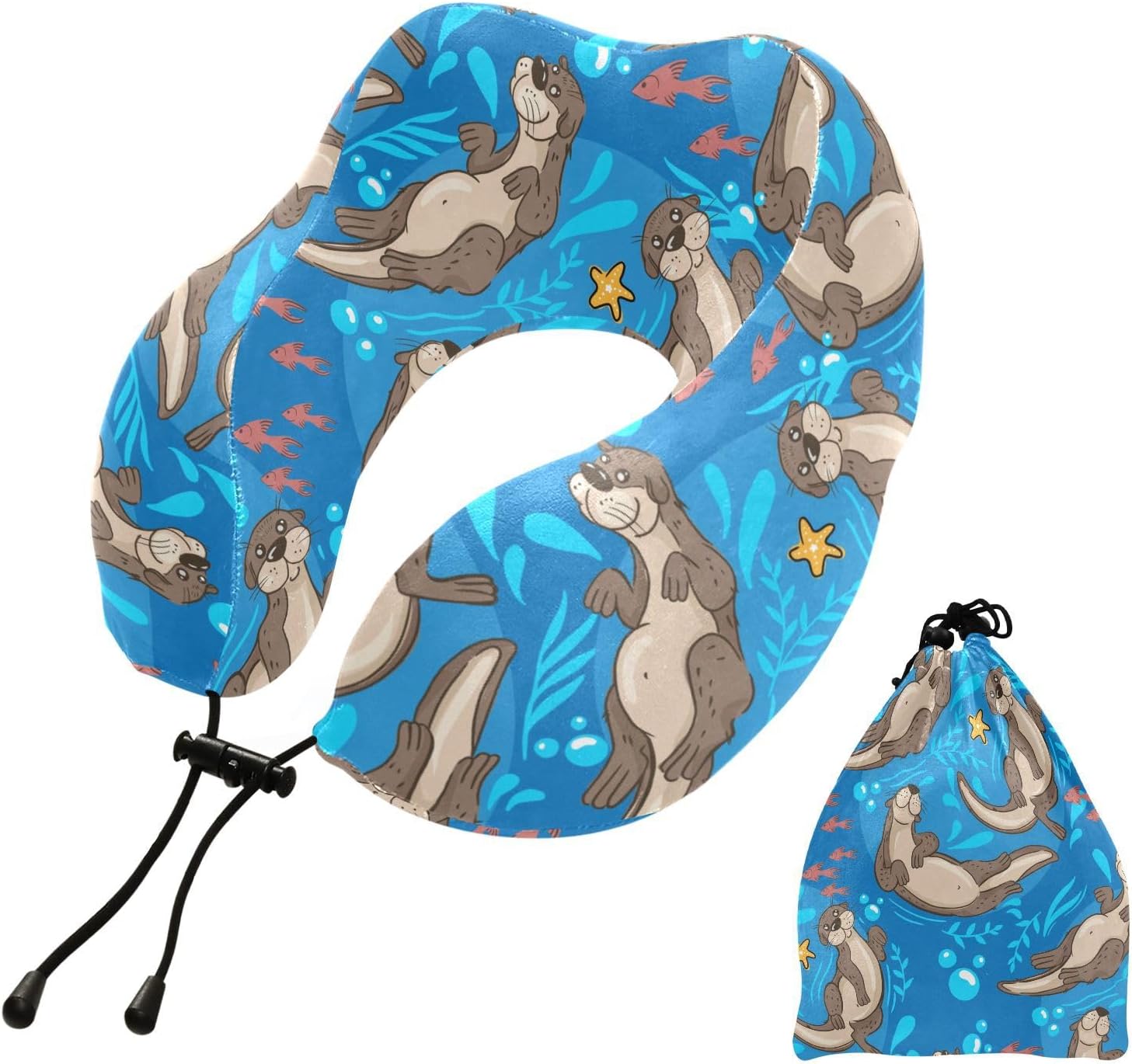Sletend Cute Otters Travel Neck Pillow with Storage Bag