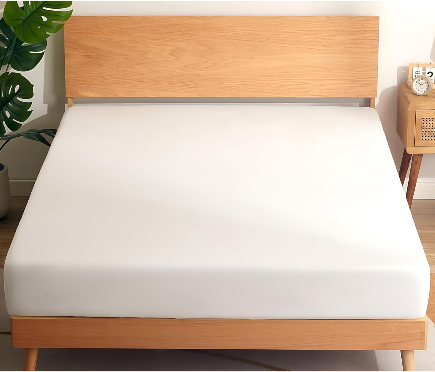 KI LINEN Luxury Twin XL Fitted Sheet 400 Thread Count White