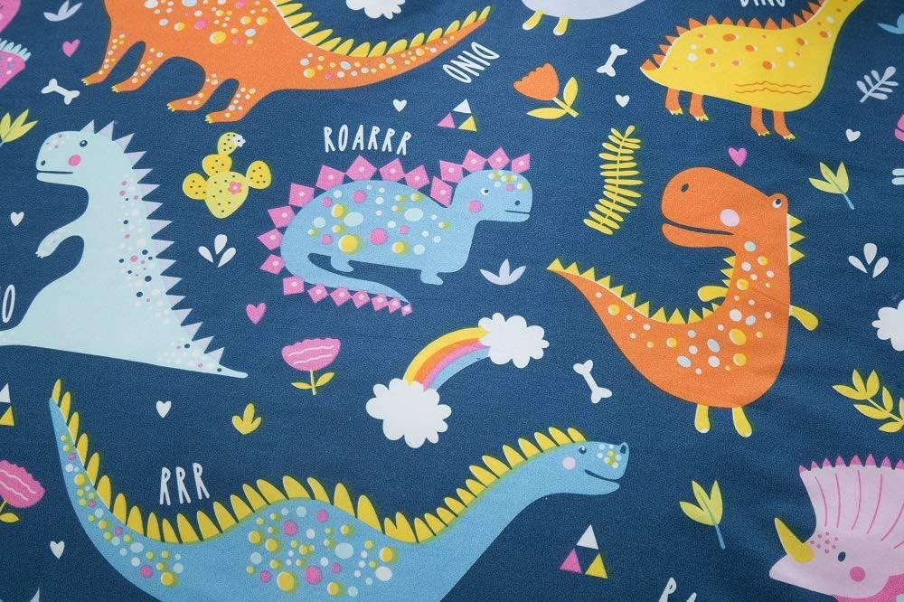 NATURETY Bed Fitted Sheet Twin Dino Printed Navy Blue