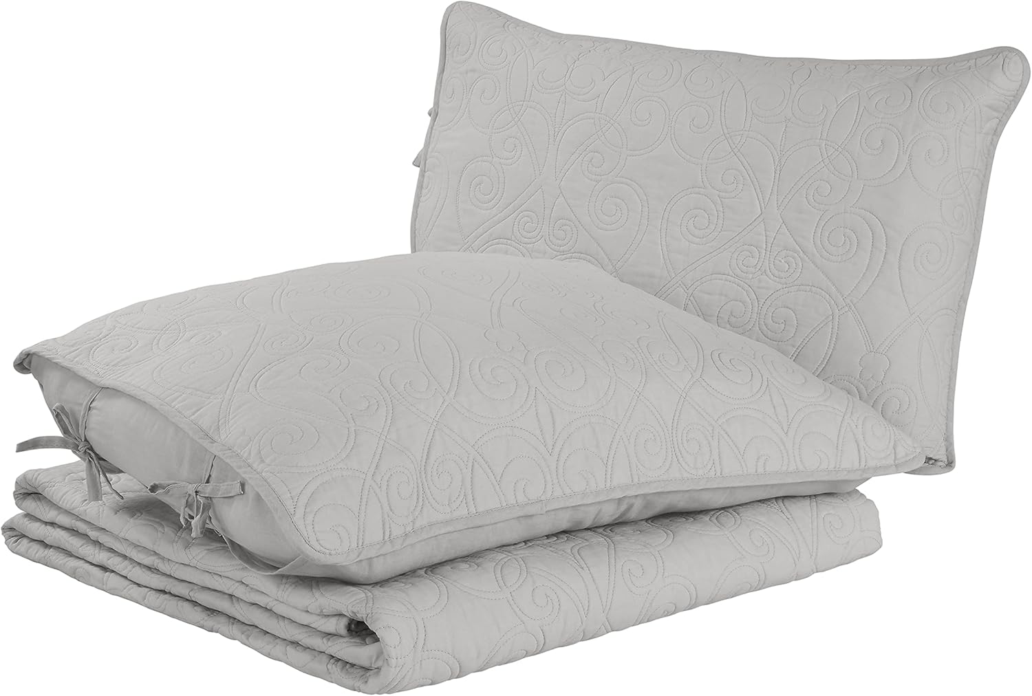 Laura Ashley Felicity Quilt Set - King 100 Cotton Soft Grey