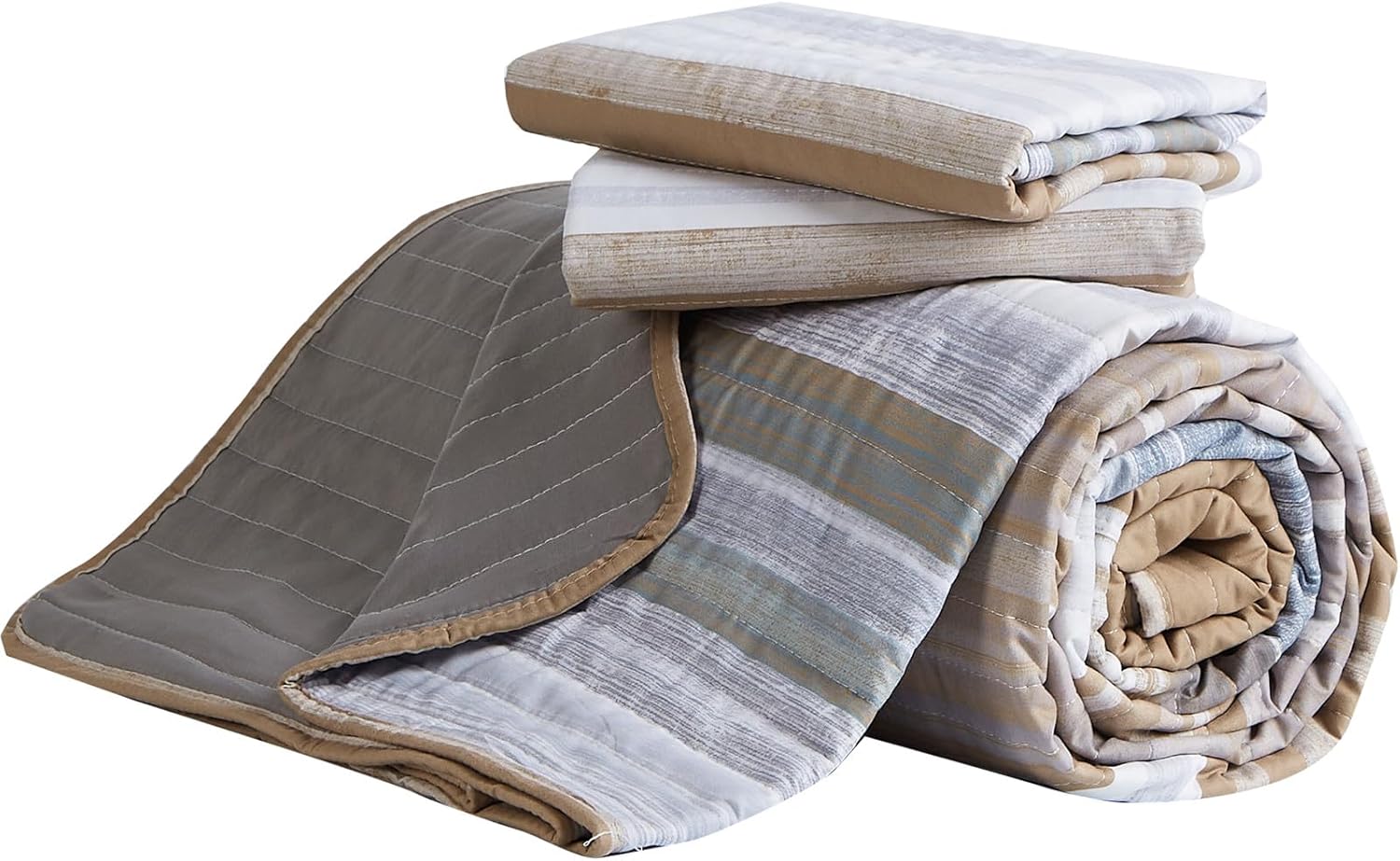 KAKIJUMN Twin Quilt Bedding Set with Patchwork Stripes