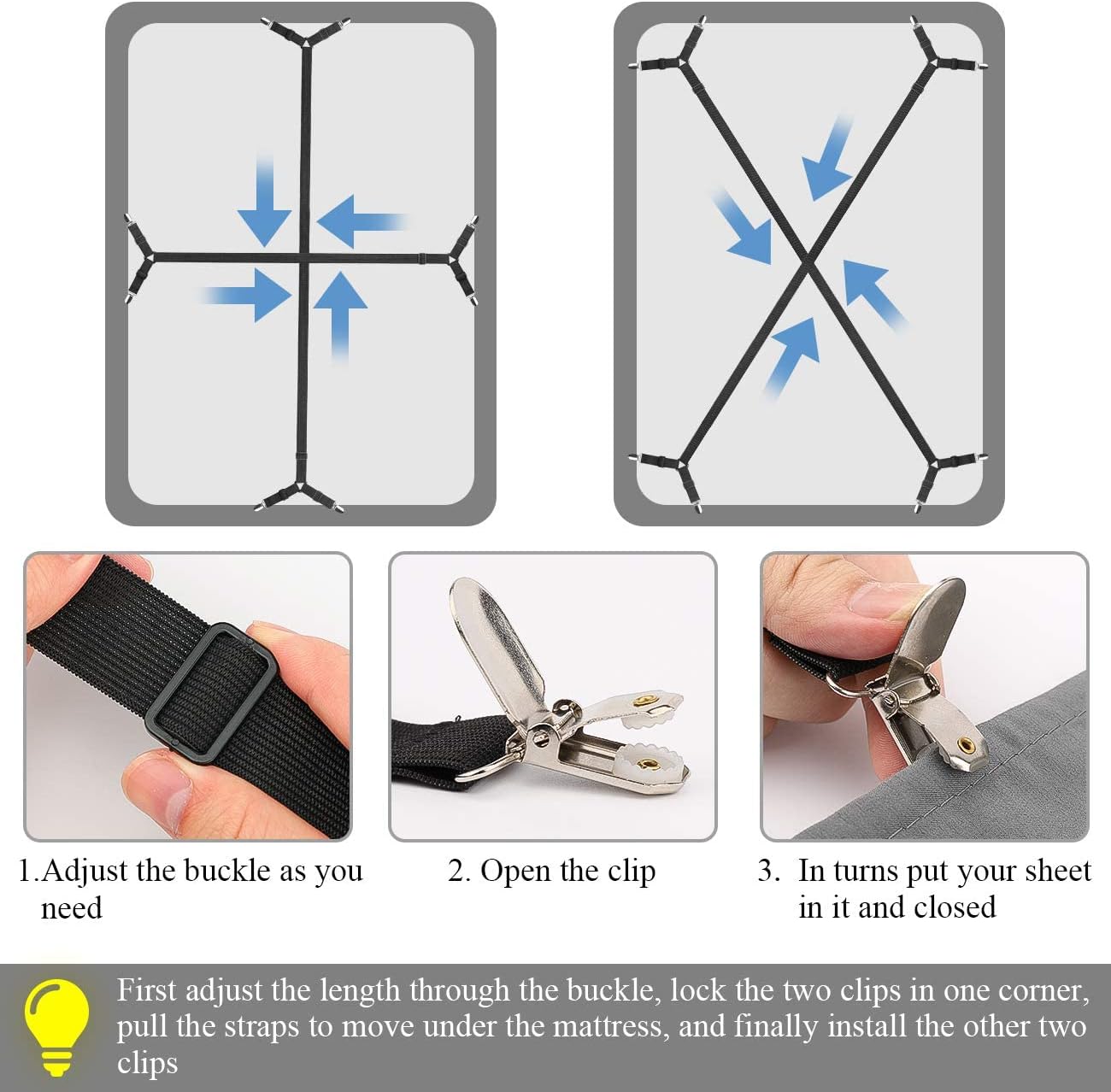 Sheet Suspenders Clips for Twin Full Queen King Mattress Sheet Holders