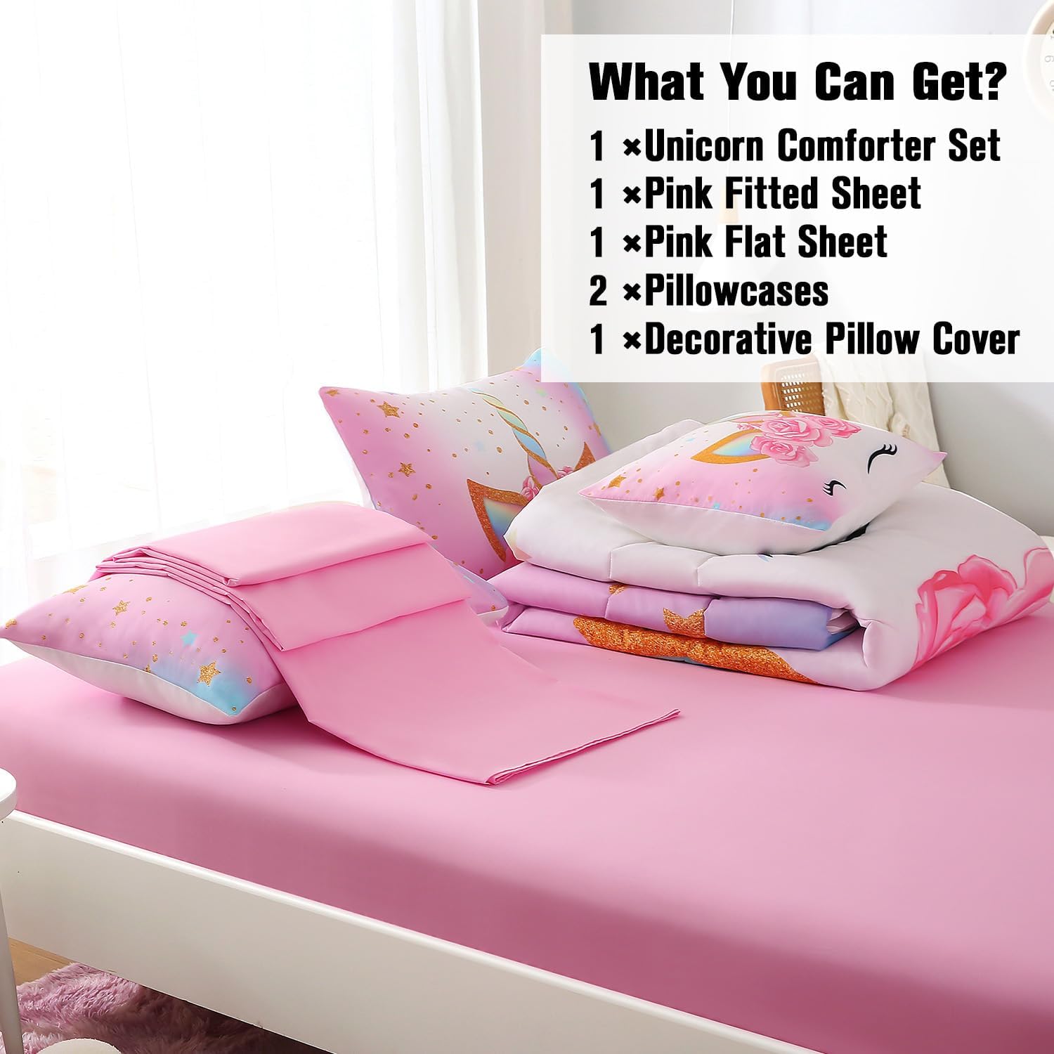 JQinHome Unicorn Twin Bedding Set 6 Piece 1