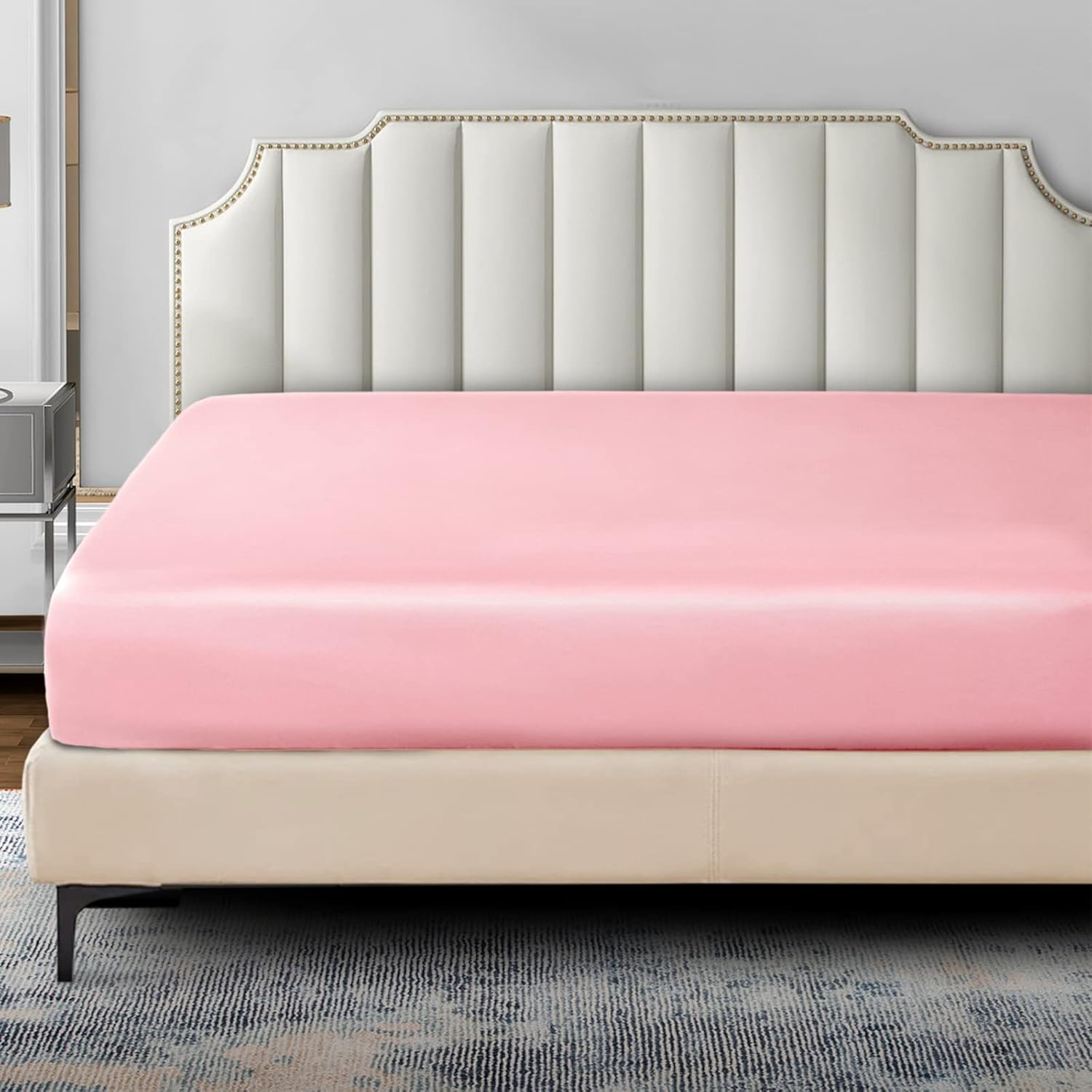 P Pothuiny Satin Fitted Sheet Twin XL Blush Pink