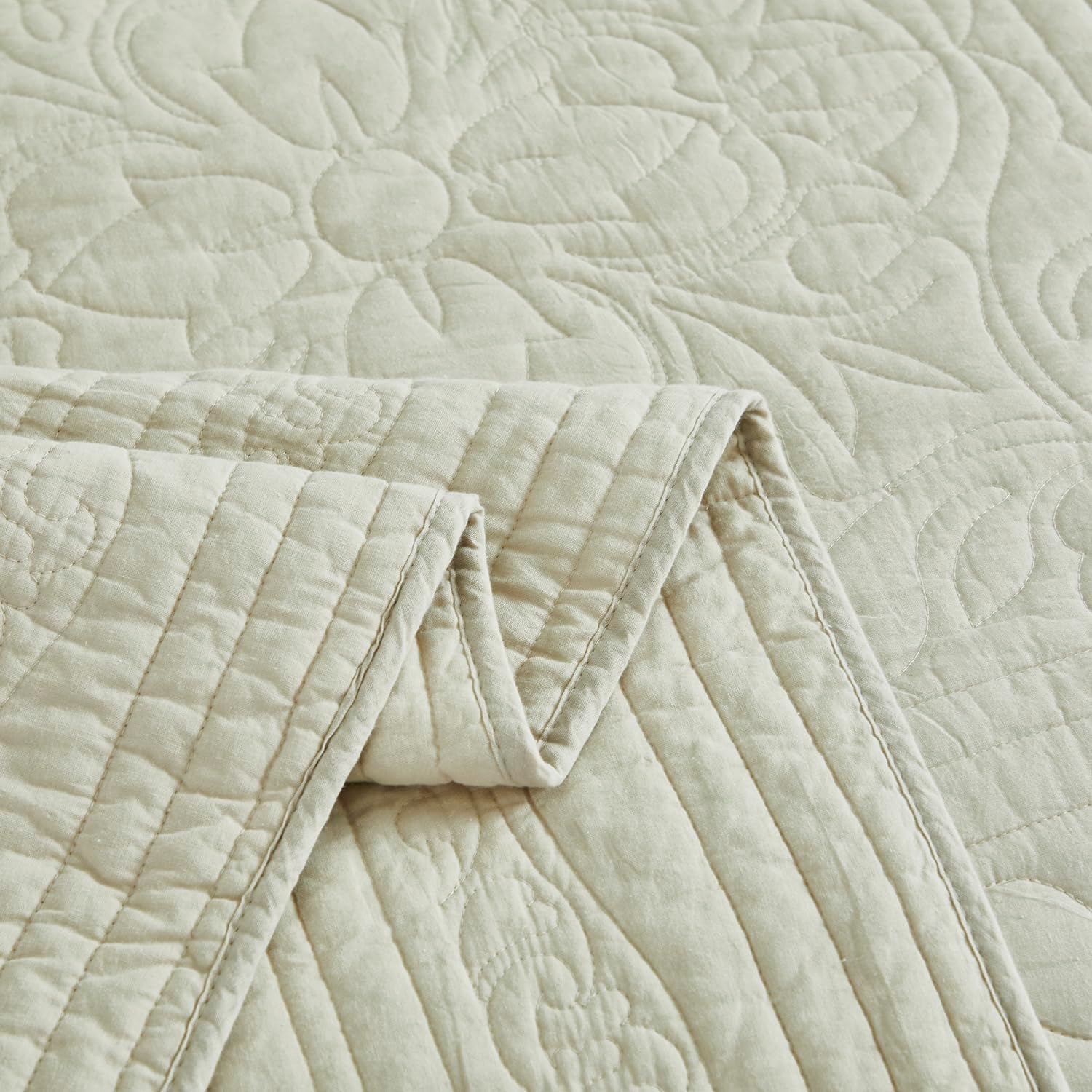 WINLIFE 100 Cotton Quilt Set Full Queen 90x98 Inch Beige