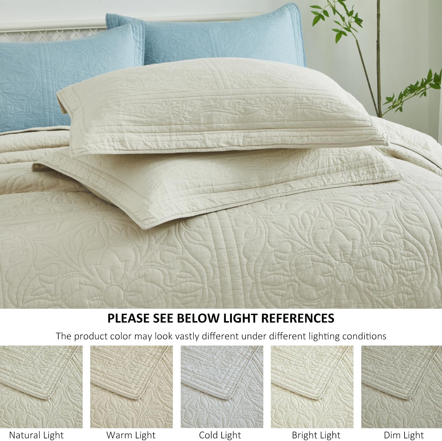 WINLIFE 100 Cotton Quilt Set Full Queen 90x98 Inch Beige