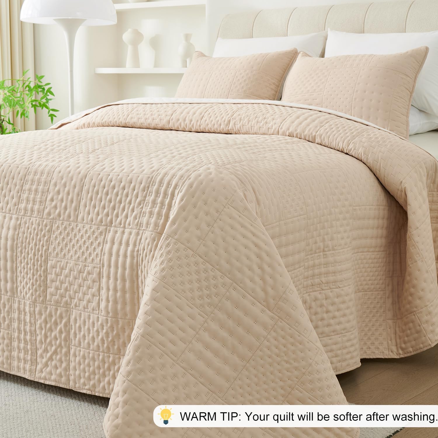 Cmfshape Queen Quilt Set - 3 Pieces Reversible Ultrasonic Quilt