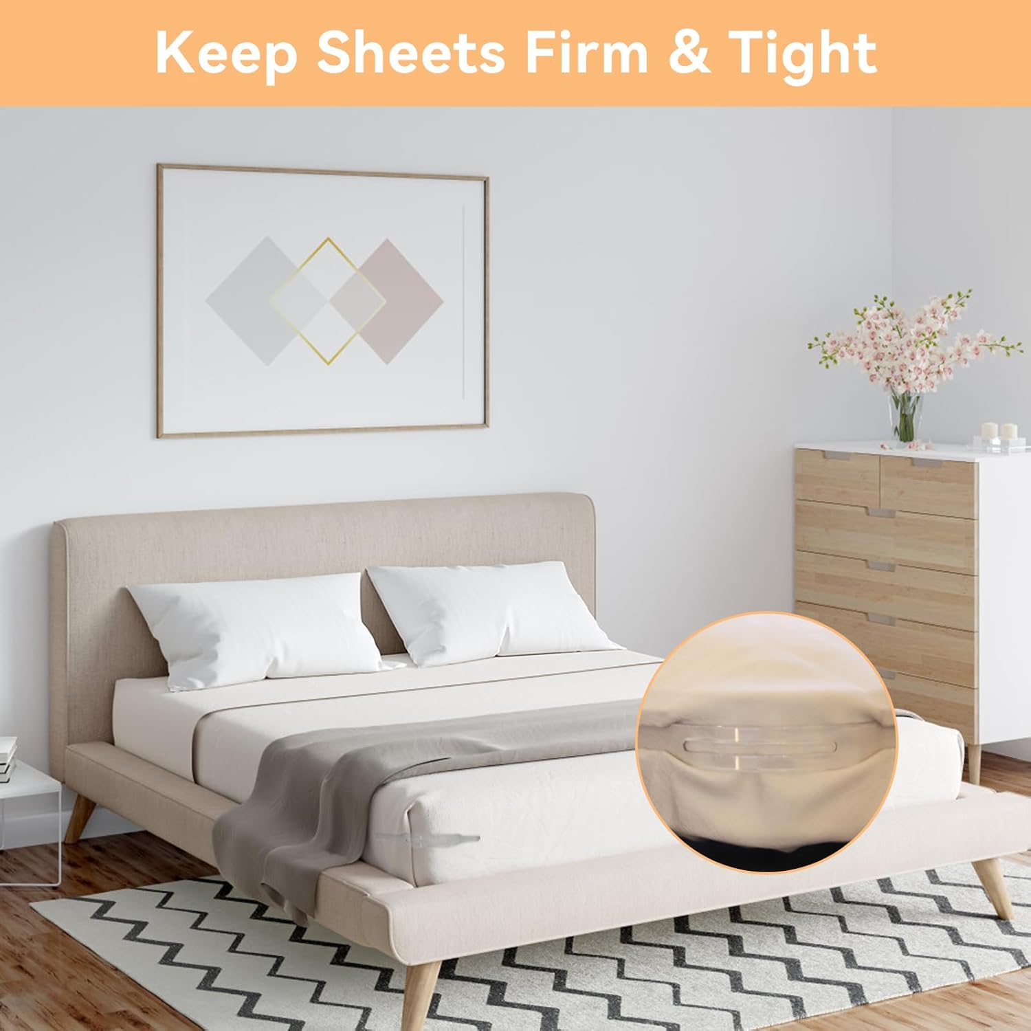 Adjustable Bed Sheet Holder with Lock Strap for Firm Fit