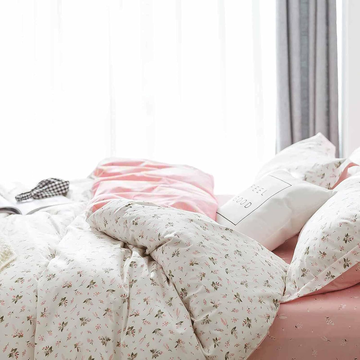 Faincy Floral Twin Comforter Set - Pink White Pattern 2PC