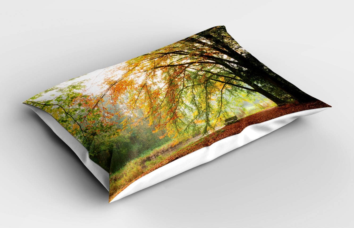 Ambesonne Forest Pillow Sham - Autumn Scene with Faded Leaves