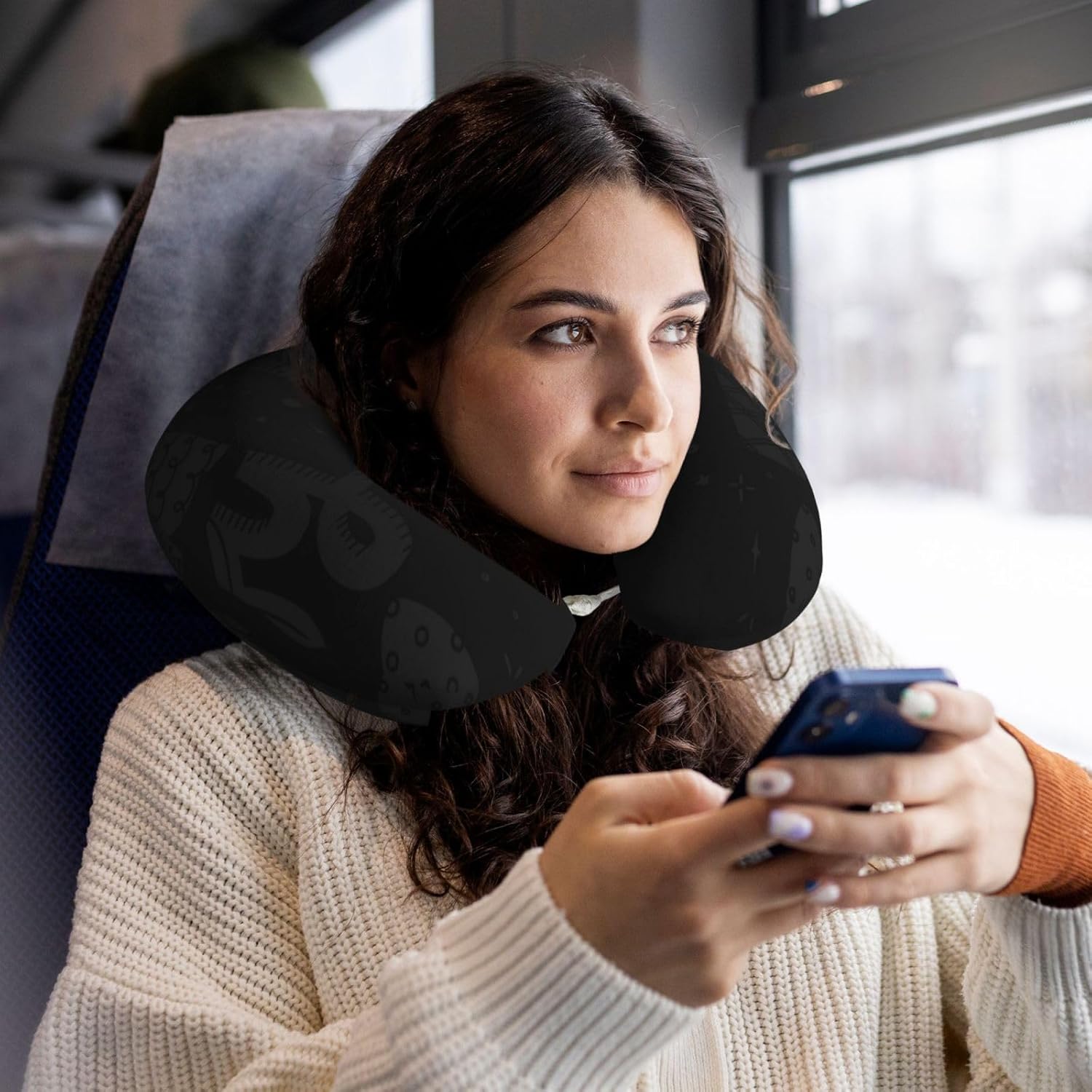 Memory Foam Velvet Travel Neck Pillow for Airplane Car Home Use