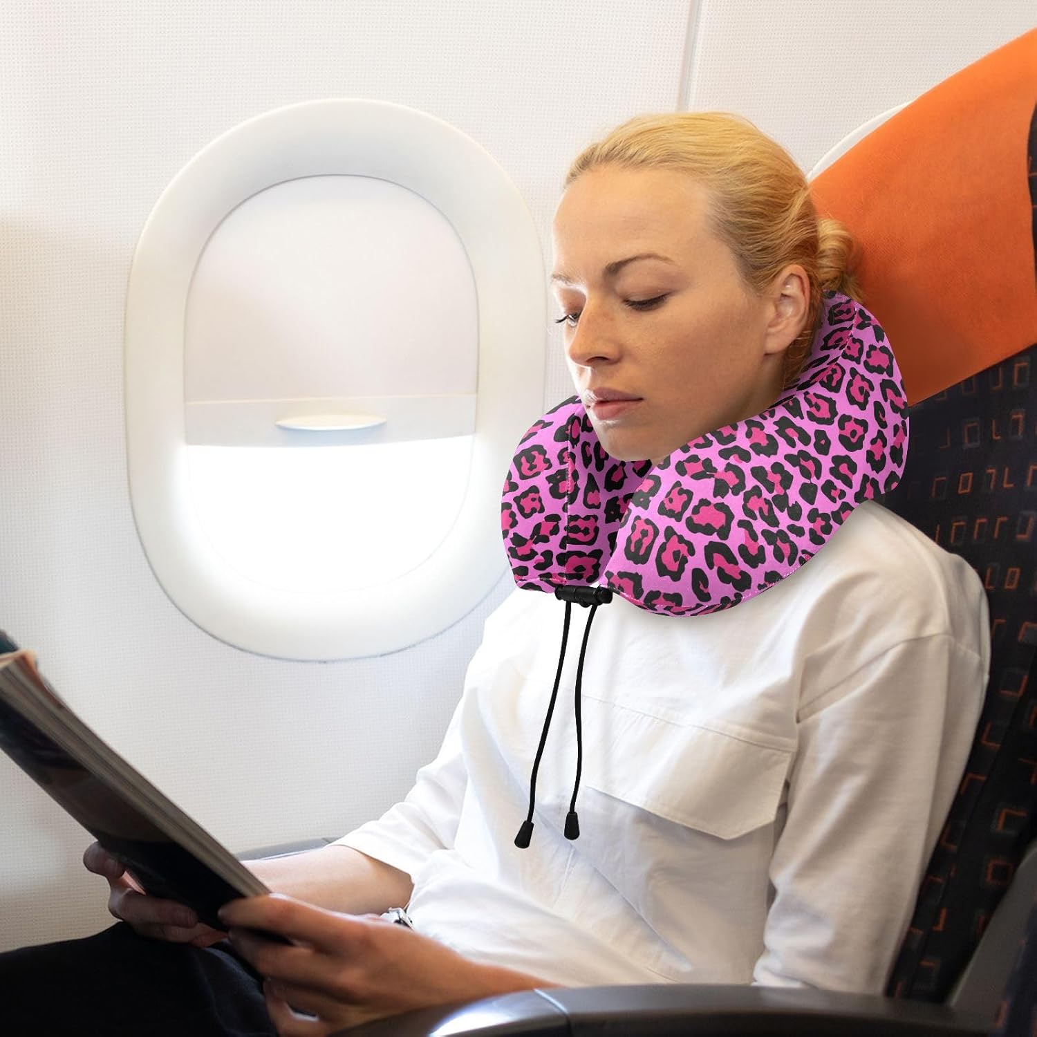 Sletend Pink Leopard Print Travel Neck Pillow