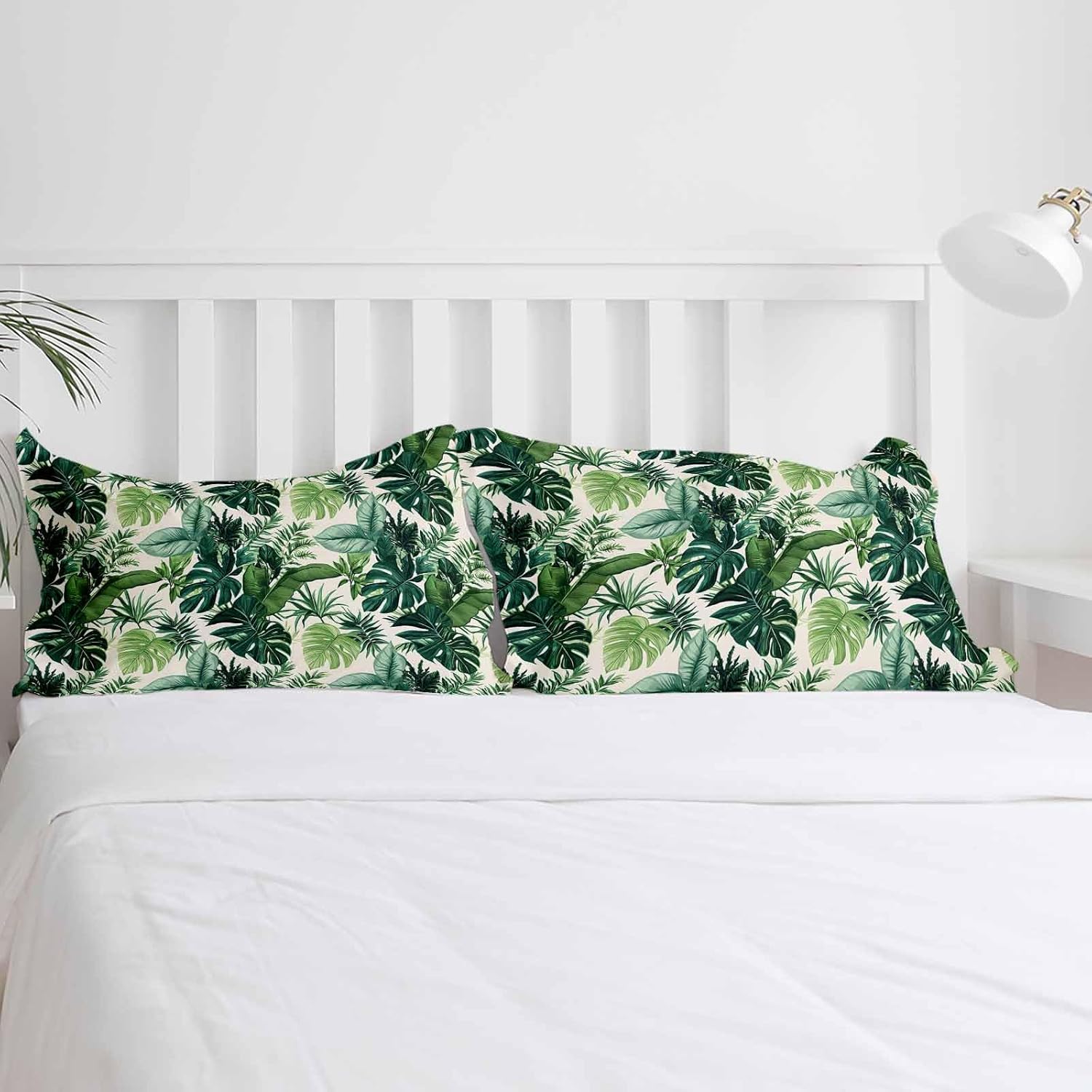 3 Piece Queen Bedding Set with Zipper Green Palm Leaf Design