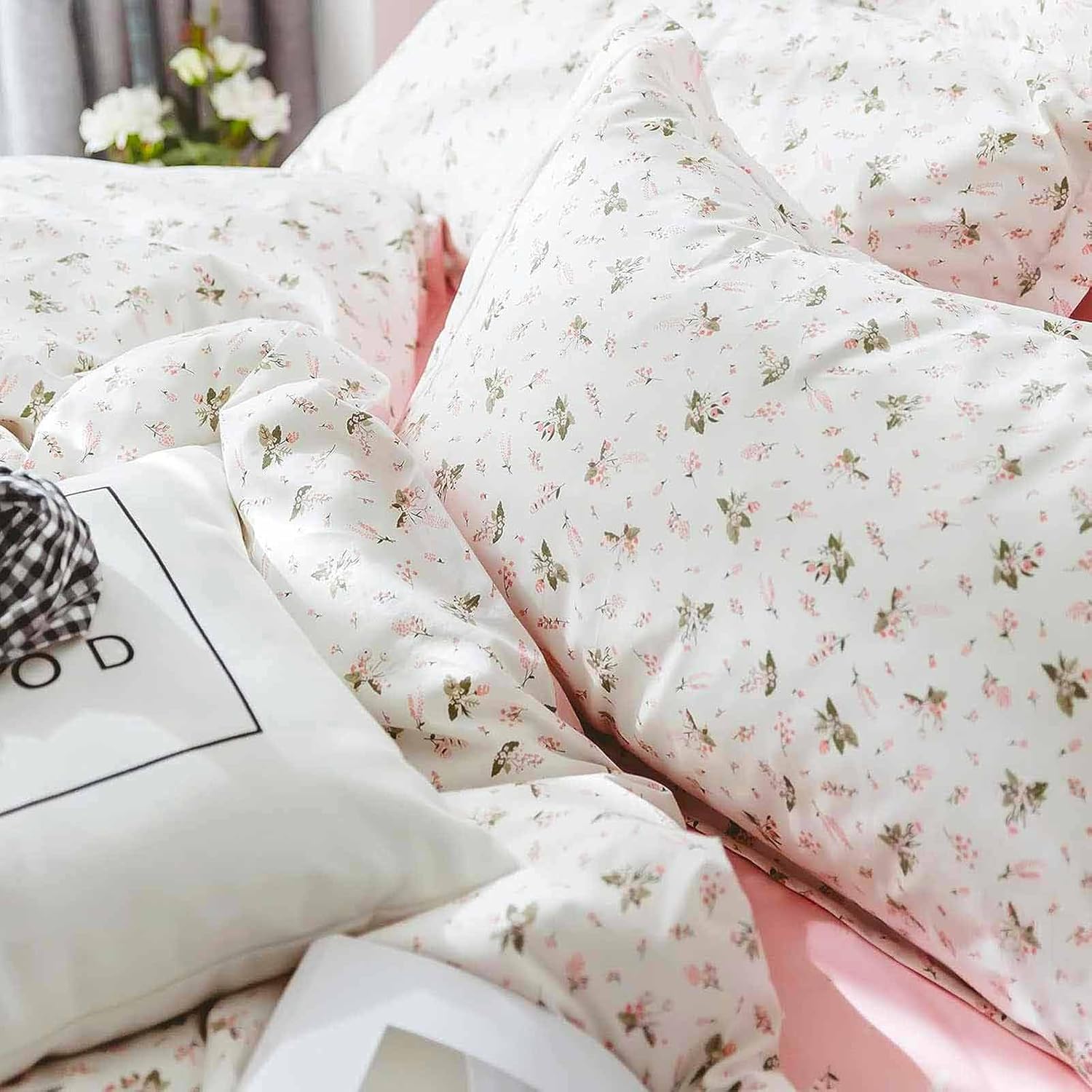 Faincy Floral Twin Comforter Set - Pink White Pattern 2PC