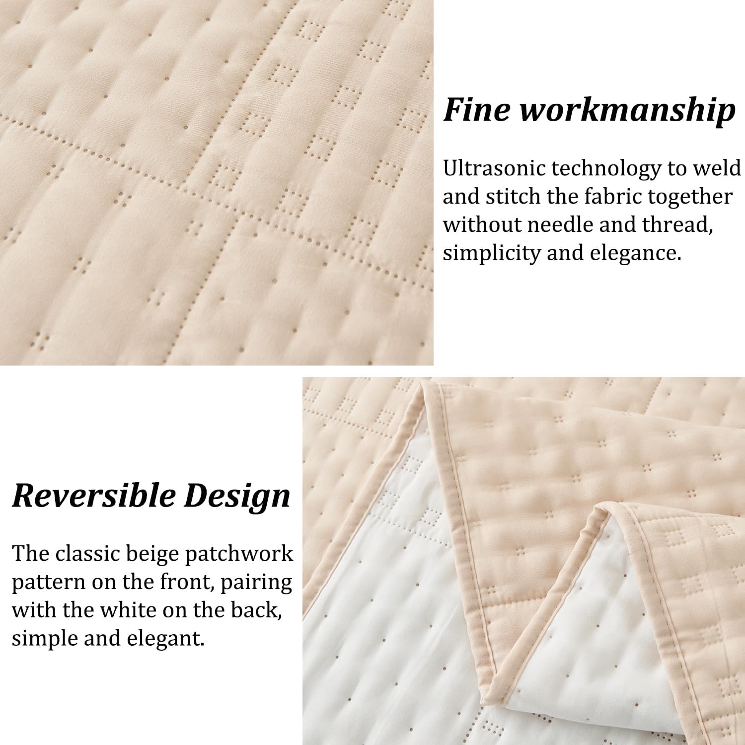 Cmfshape Queen Quilt Set - 3 Pieces Reversible Ultrasonic Quilt