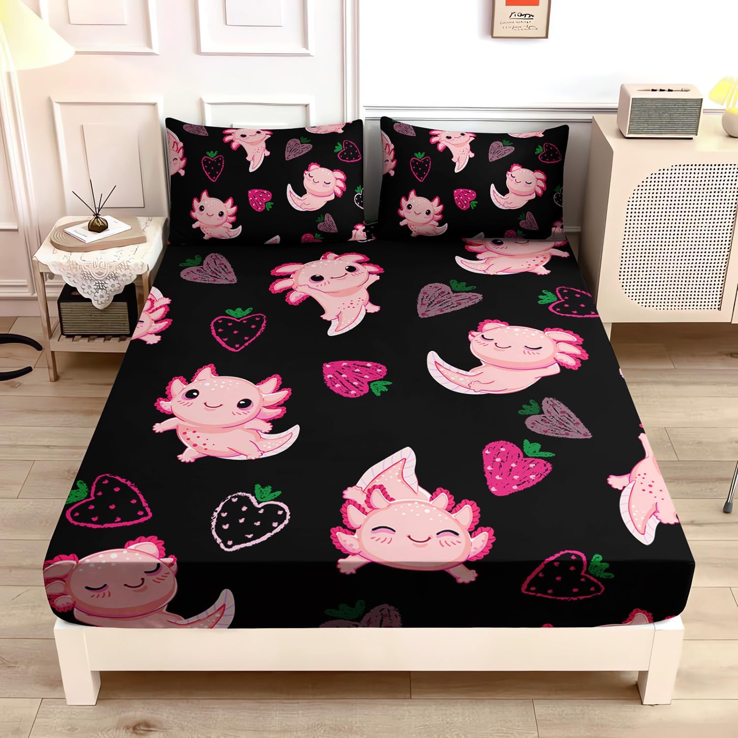 UEVBF Cute Axolotl Bed Set Twin Size Pink