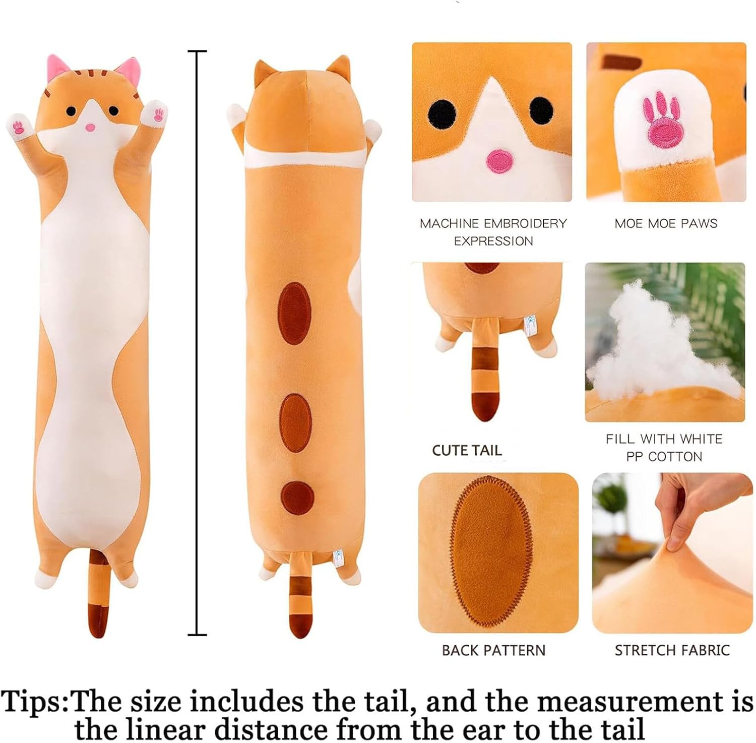 Somao Long Cat Plush Pillow - Soft Hugging Pillow for Kids and Adults