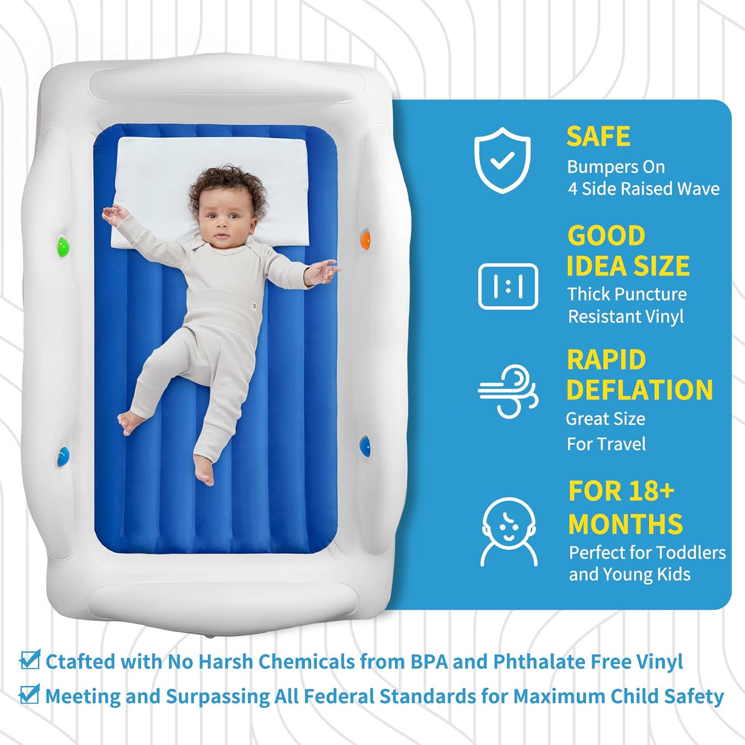 JEASONG Portable Inflatable Kids Bed with Safety Sides