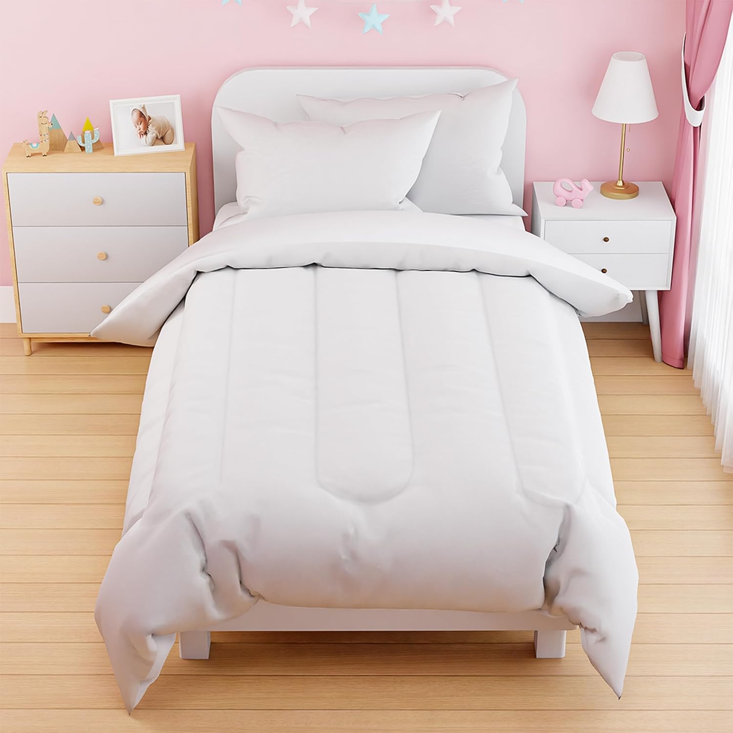 SANDJEST White Duvet Cover Set Twin Size for Kids