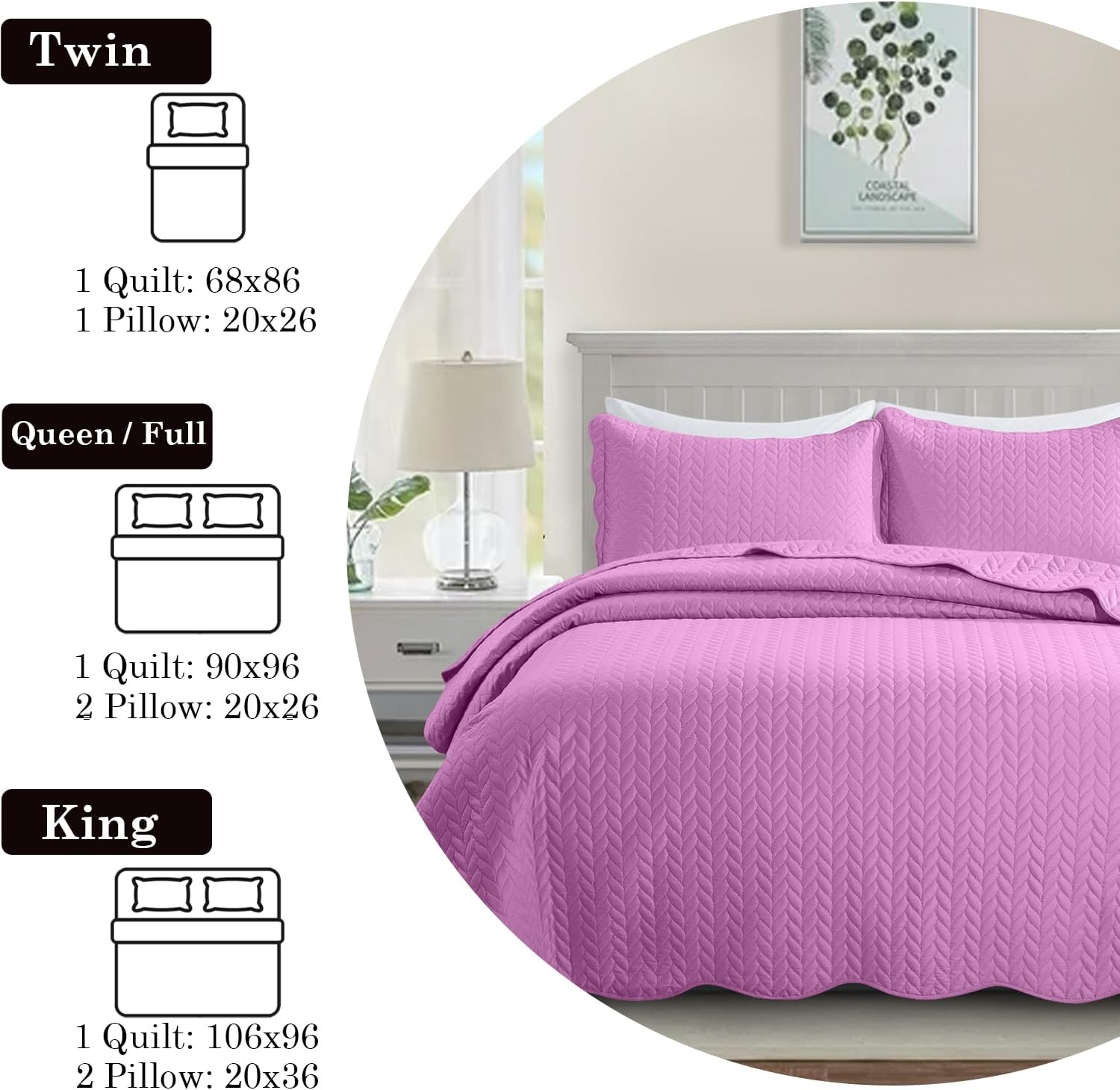 IR Imperial Rooms Queen Quilt Bedding Set Purple 90x96
