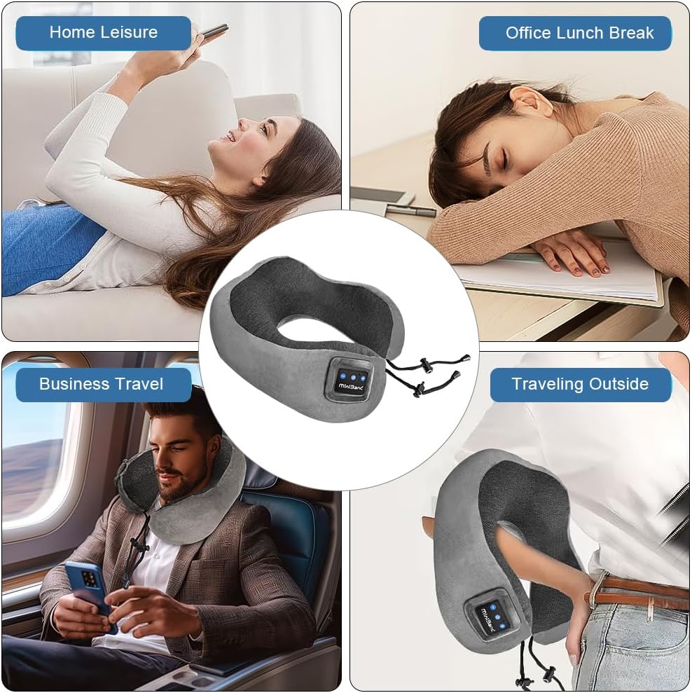 Ateupom Travel Pillow with Bluetooth Headphones