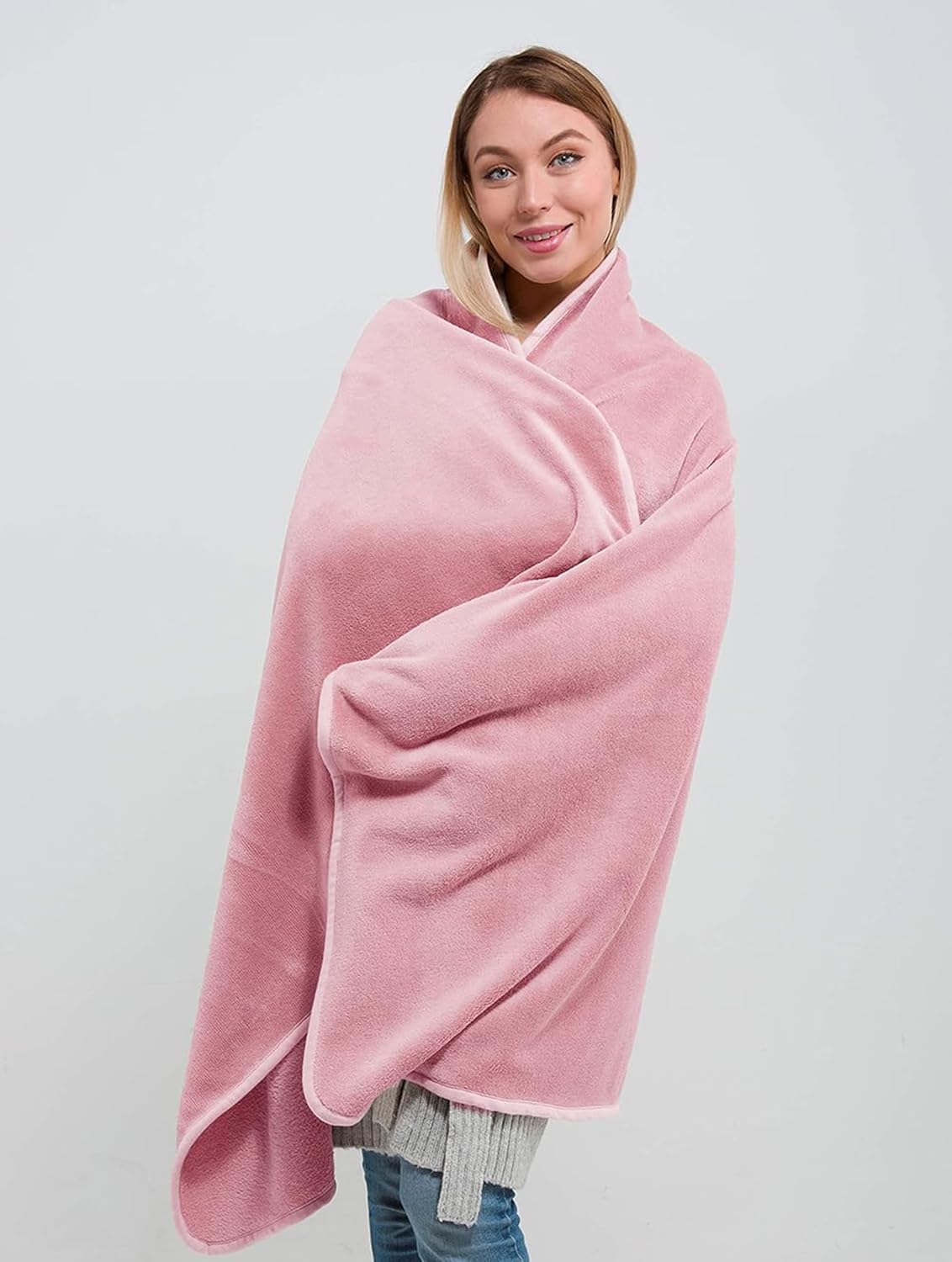 BlueHills Premium Soft Travel Blanket Pillow Dusty Rose Pink M02