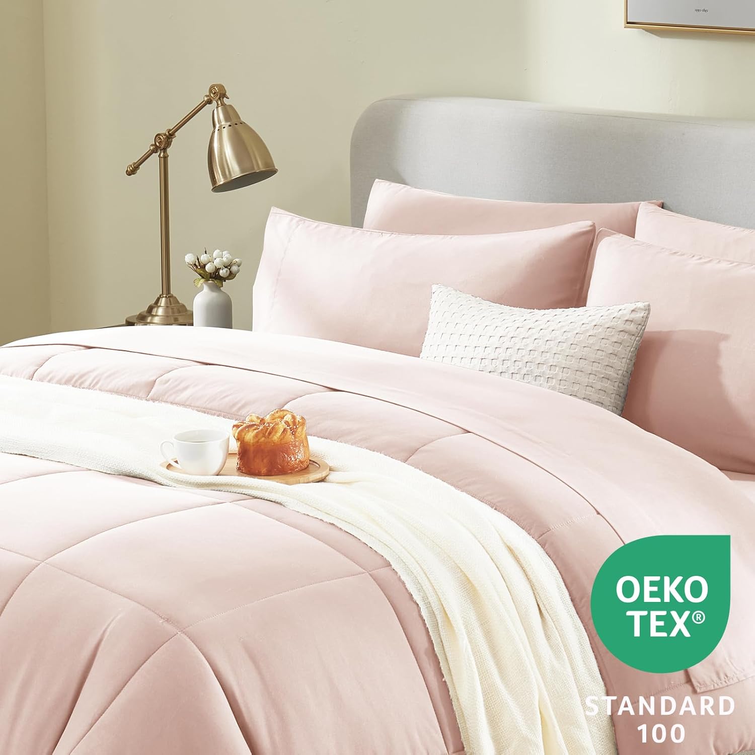 CozyLux Pink Comforter Set Queen - 7 Piece Bed in a Bag